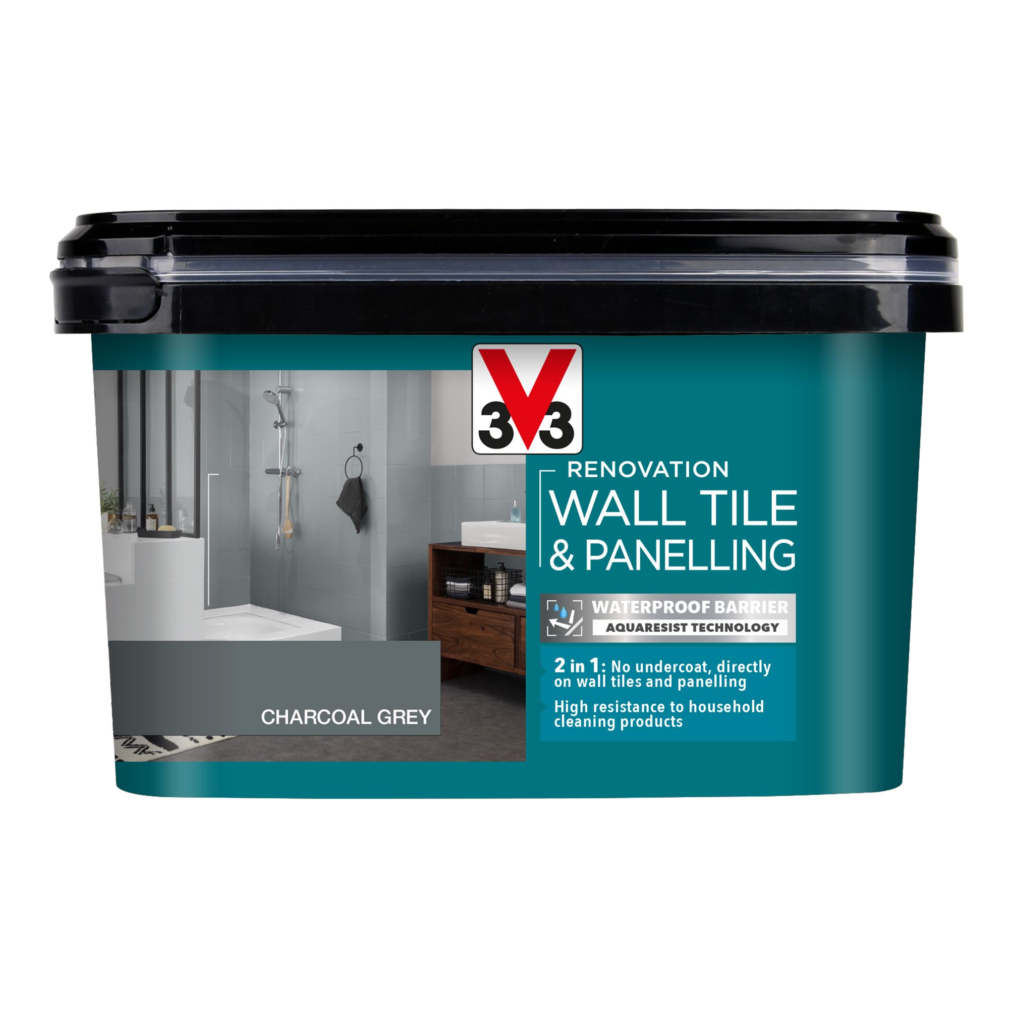 V33 Renovation Charcoal Grey Satin Wall tile & panelling paint, 2L