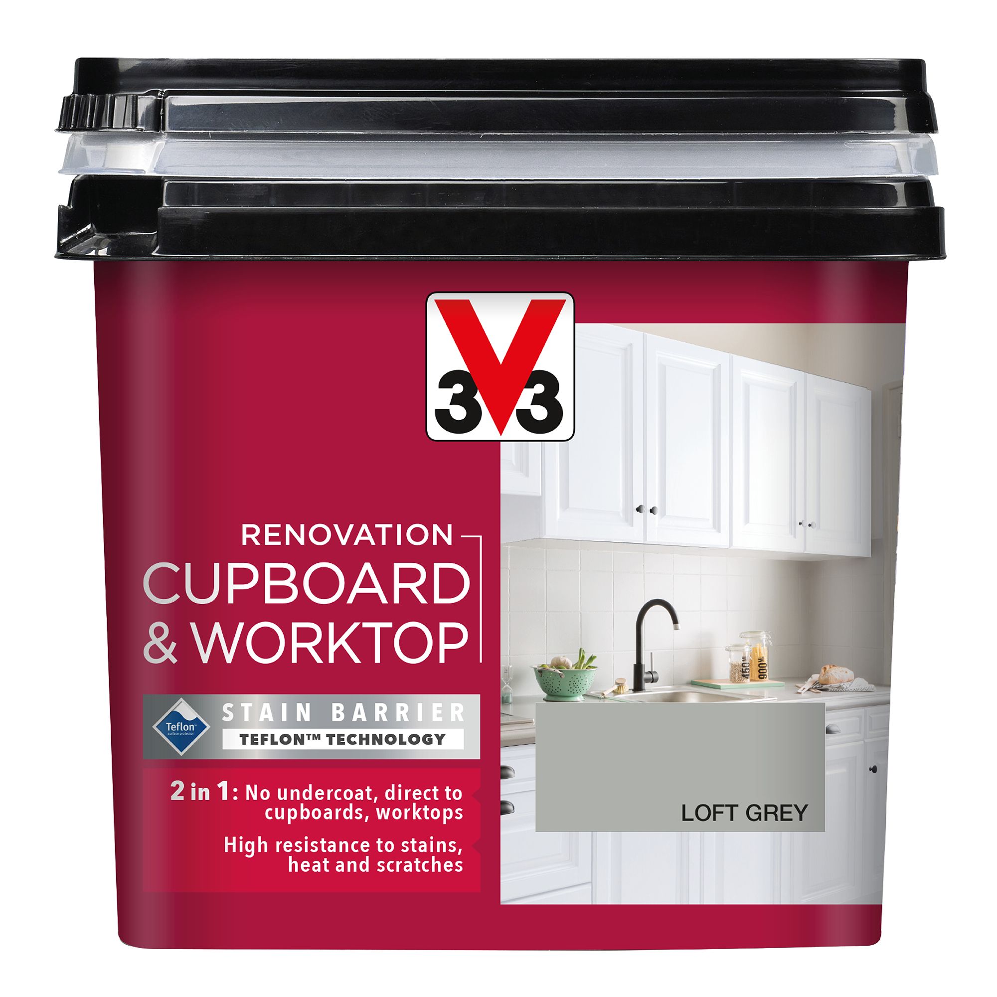 V33 Renovation Loft Grey Satin Cupboard & cabinet paint, 750ml