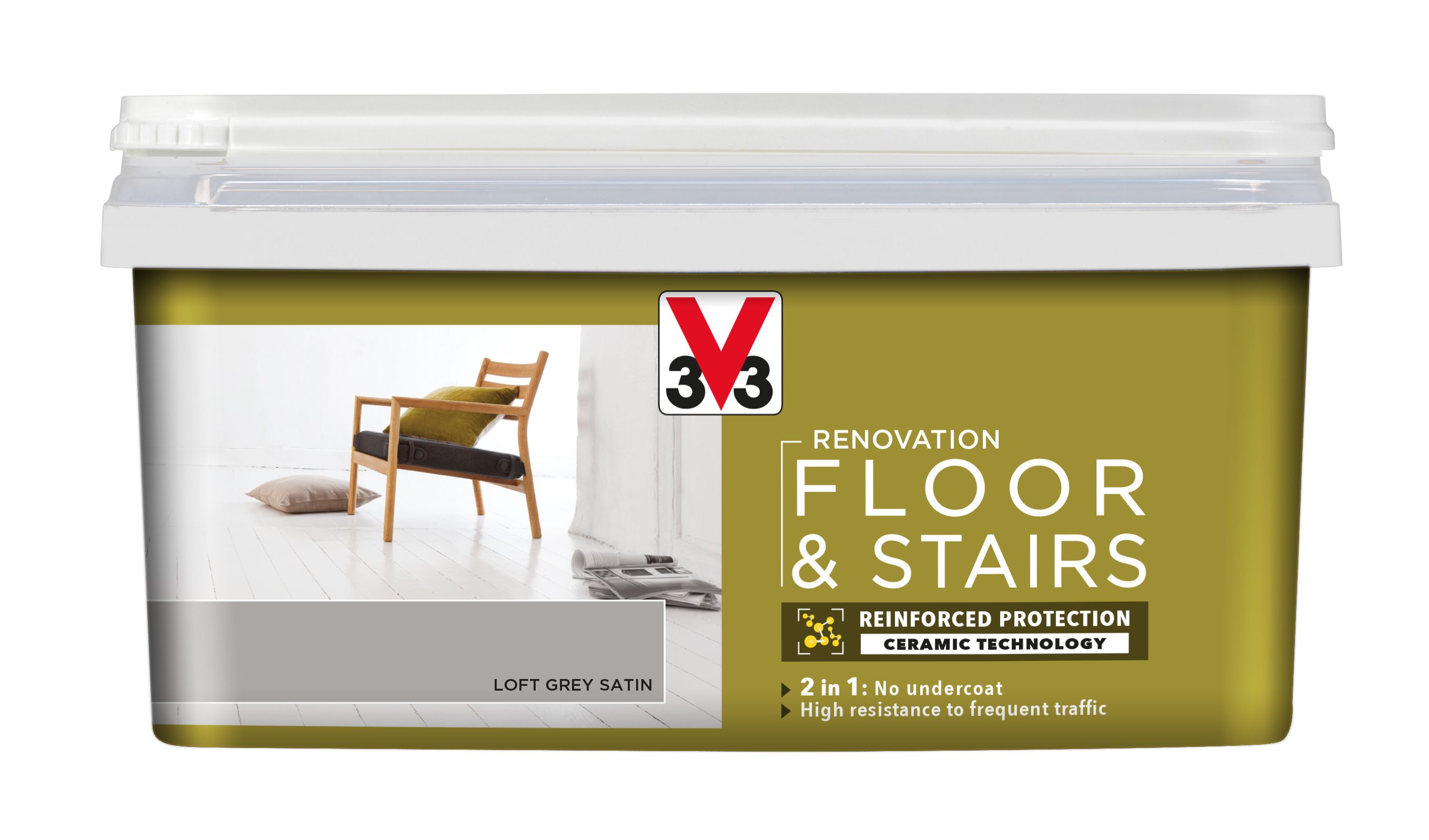 V33 Renovation Loft grey Satin Floor & stair paint, 2L