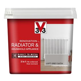 V33 Renovation Loft grey Satin Radiator & appliance paint, 750ml