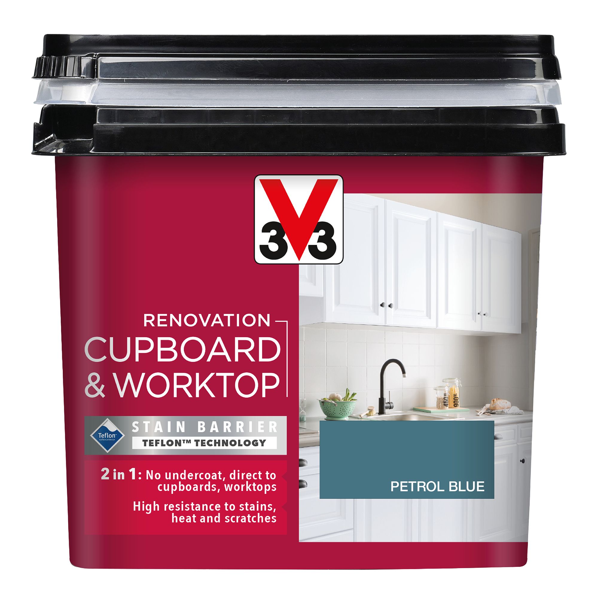 V33 Renovation Petrol Blue Satinwood Cupboard & cabinet paint, 750ml