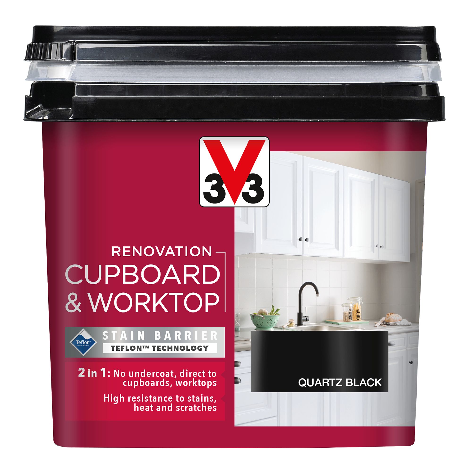 V33 Renovation Quartz Black Satinwood Cupboard & cabinet paint, 750ml