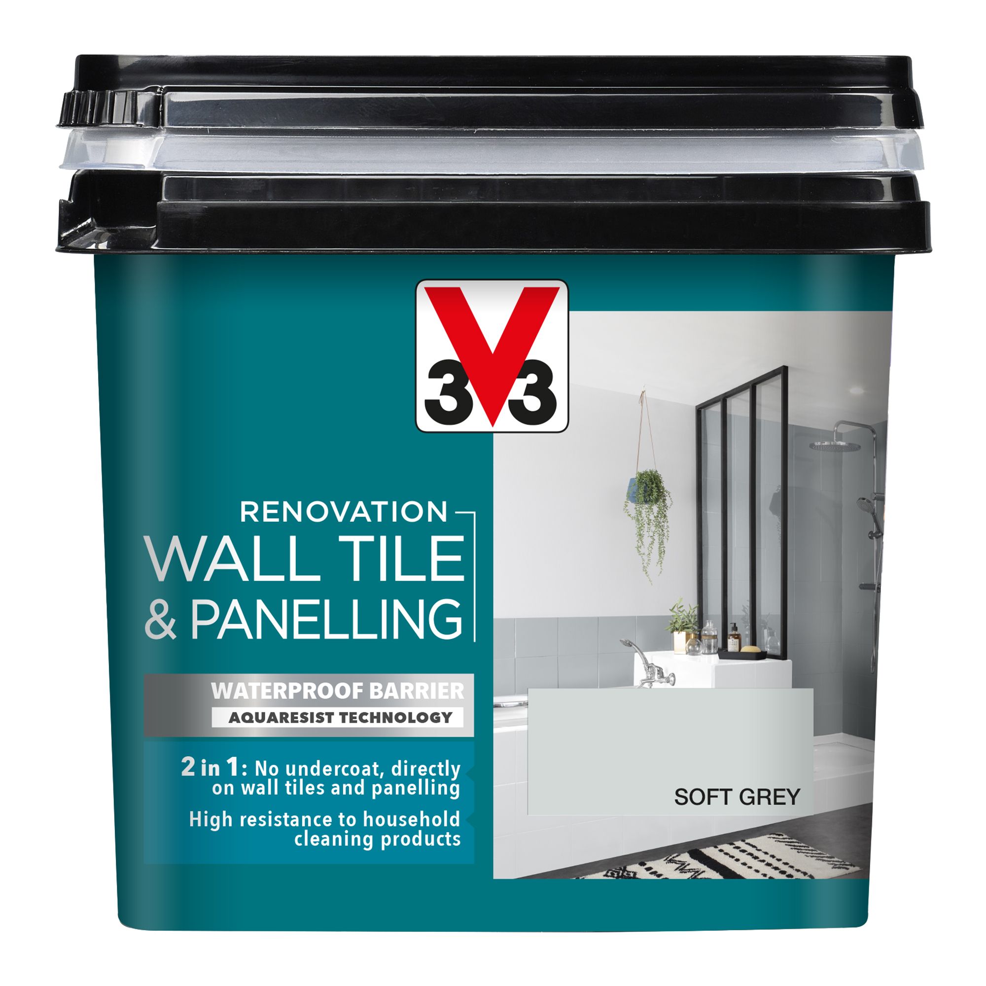 V33 Renovation Soft Grey Satin Wall tile & panelling paint, 750ml