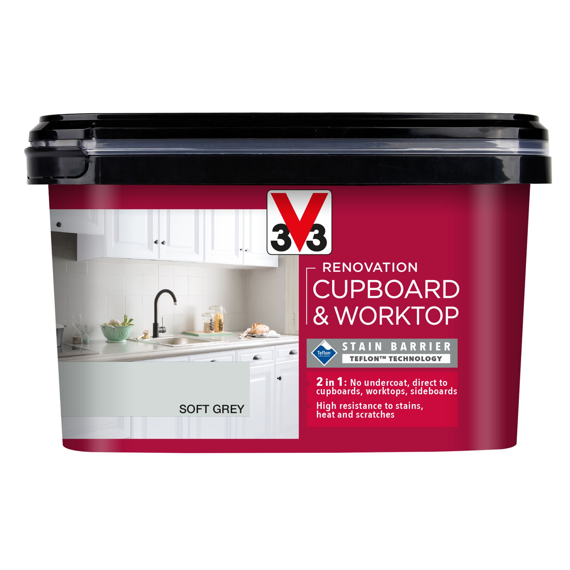 V33 Renovation Soft Grey Satinwood Cupboard & cabinet paint, 2L