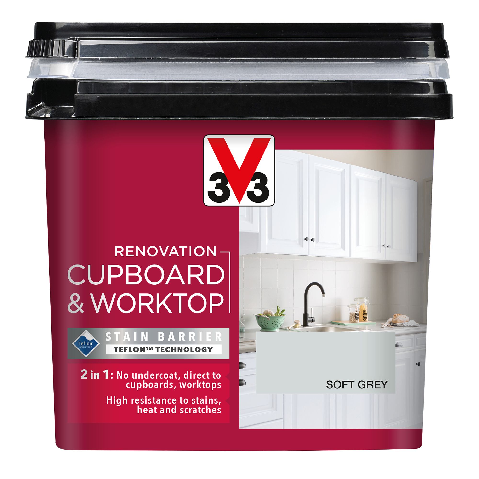 V33 Renovation Soft Grey Satinwood Cupboard & cabinet paint, 750ml