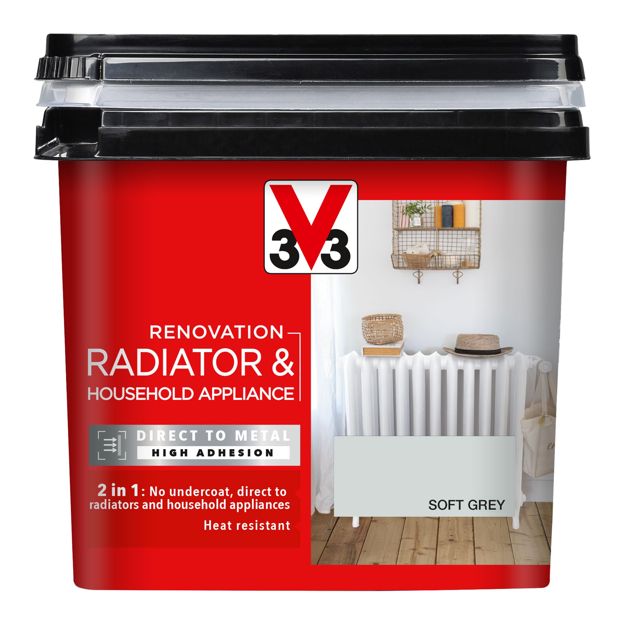 V33 Renovation Soft Grey Satinwood Radiator & appliance paint, 750ml