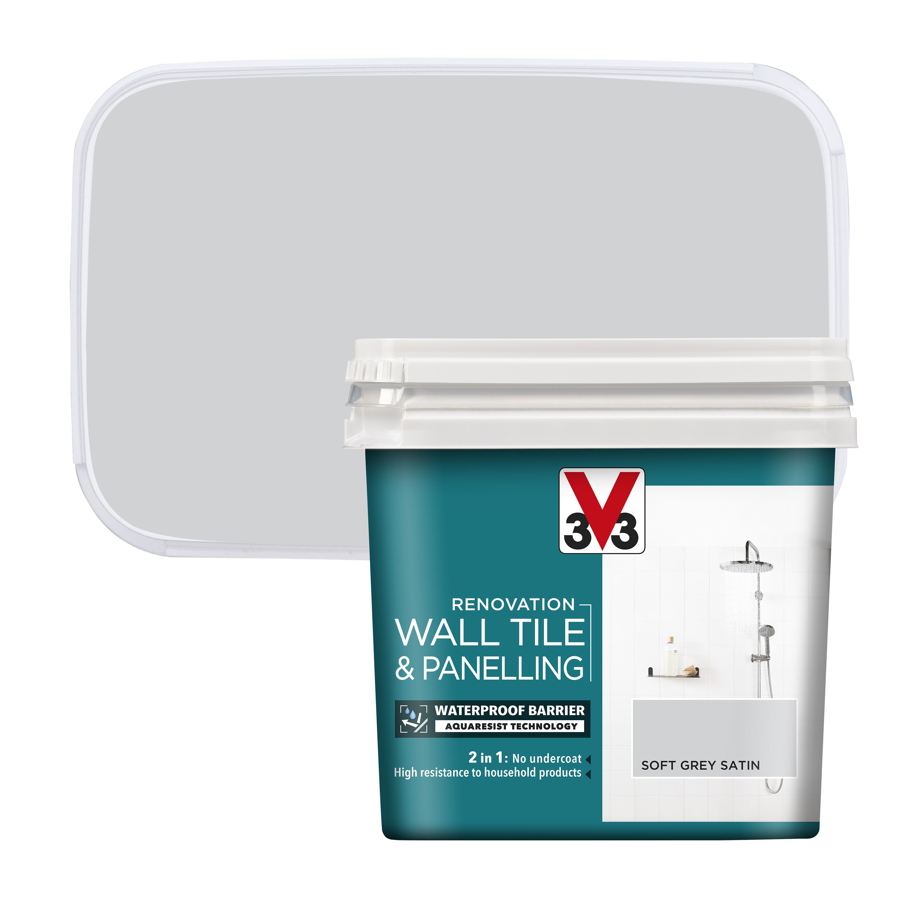 V33 Renovation Soft grey Satinwood Wall tile & panelling paint, 750ml