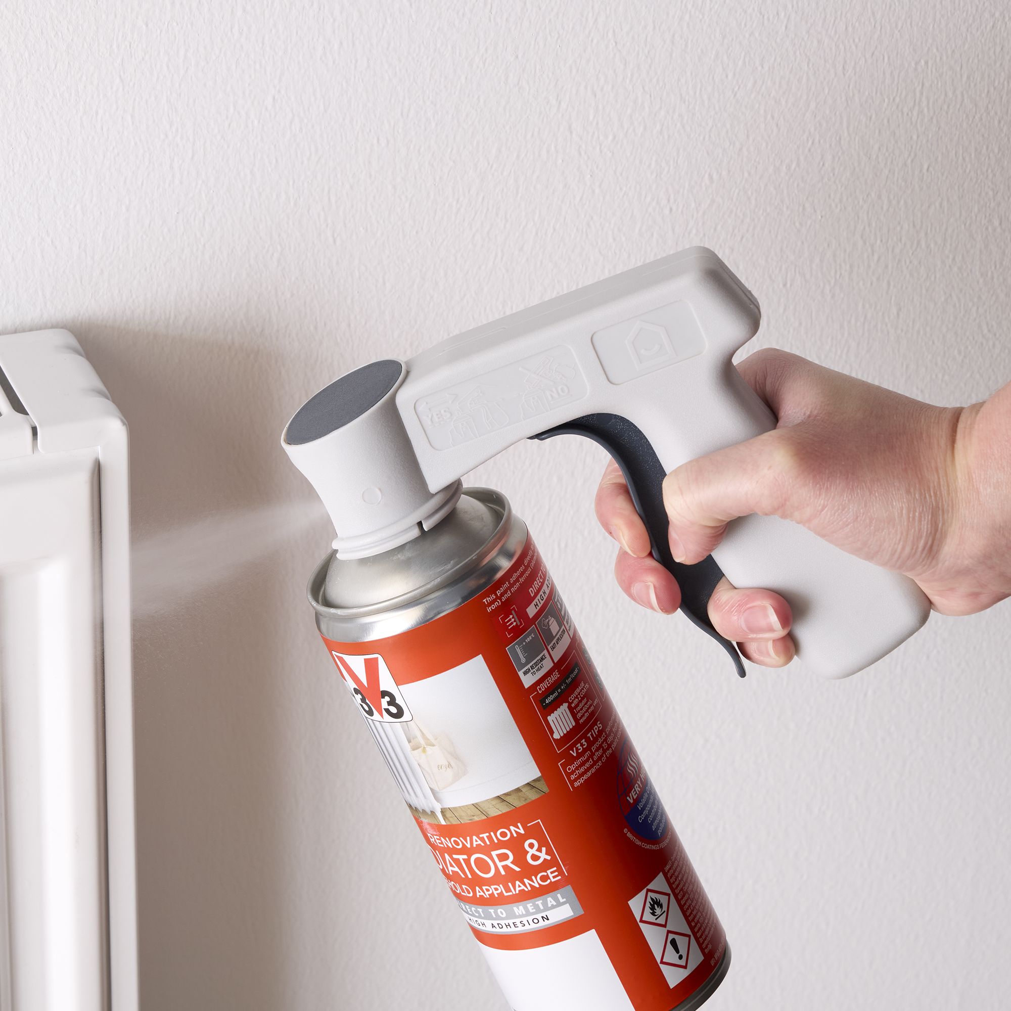 V33 Renovation White Gloss Radiator & appliance paint, 400ml Spray can
