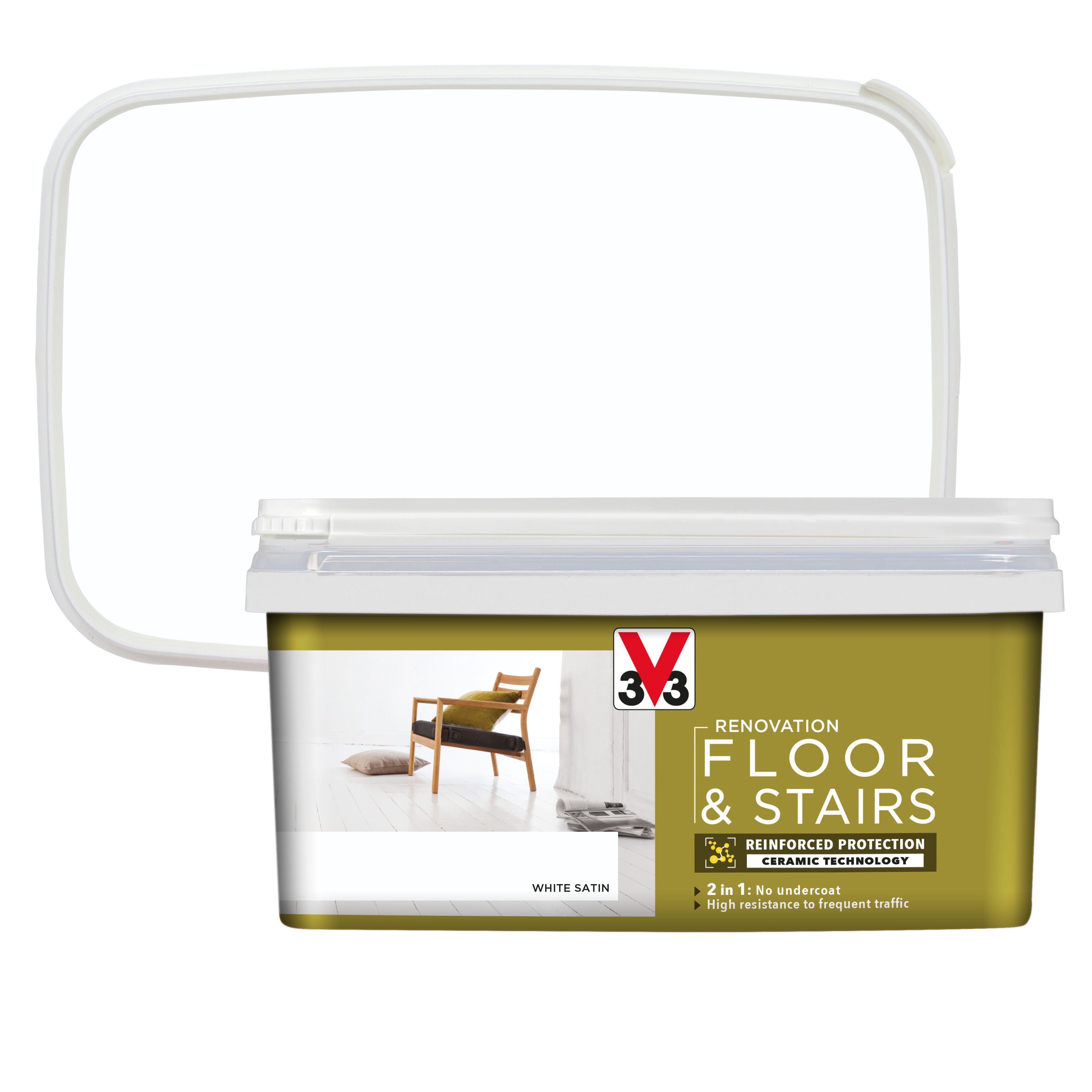 V33 Renovation White Satin Floor & stair paint, 2L