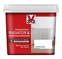 V33 Renovation White Satin Radiator & appliance paint, 750ml