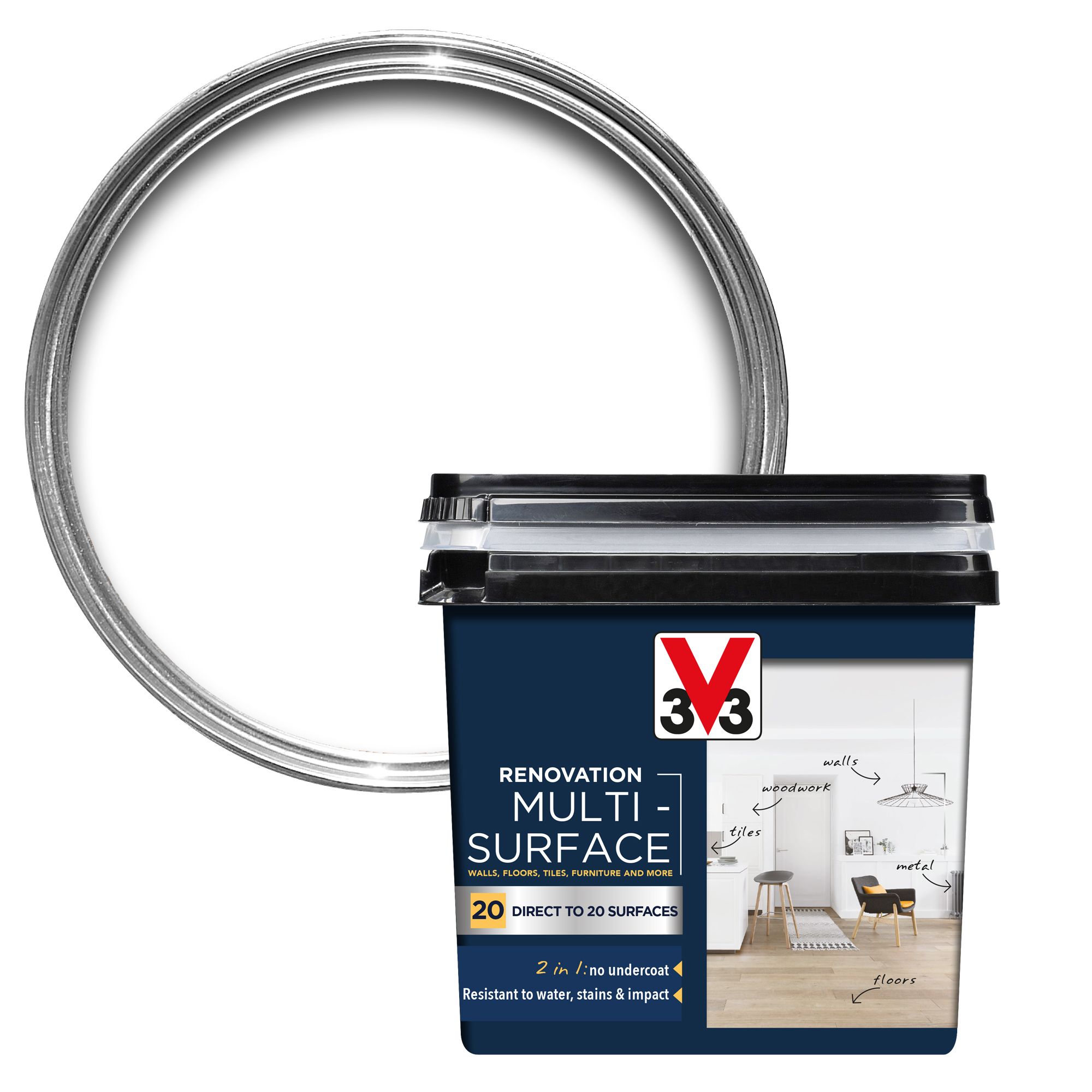 V33 Renovation White Satinwood Multisurface paint, 750ml Tradepoint