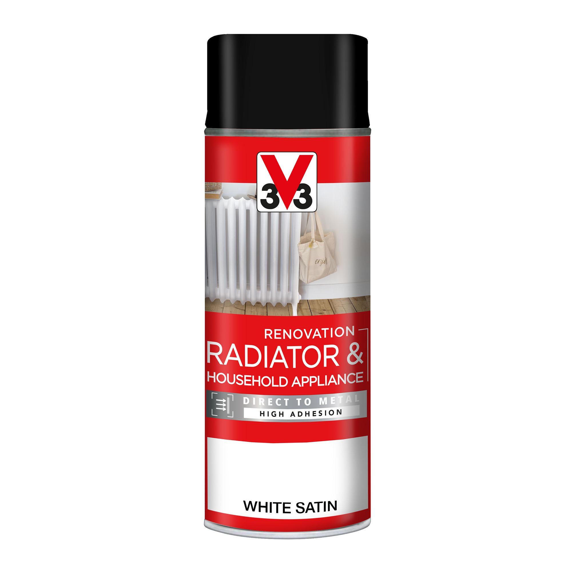 V33 Renovation White Satinwood Radiator & appliance paint, 400ml Spray can