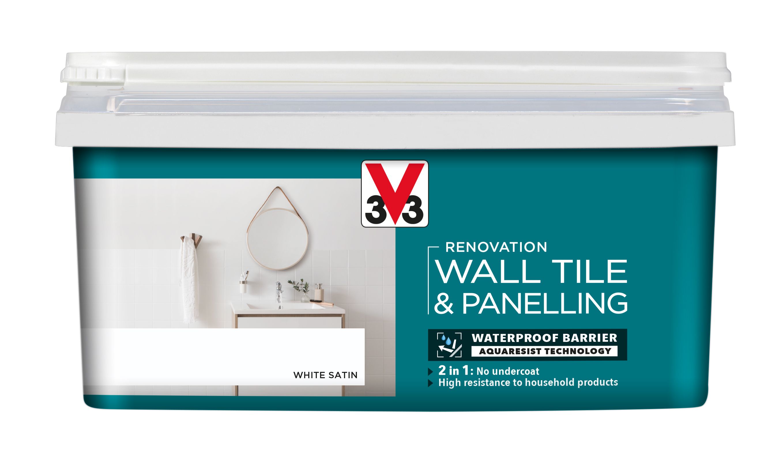 V33 Renovation White Satinwood Wall tile & panelling paint, 2L