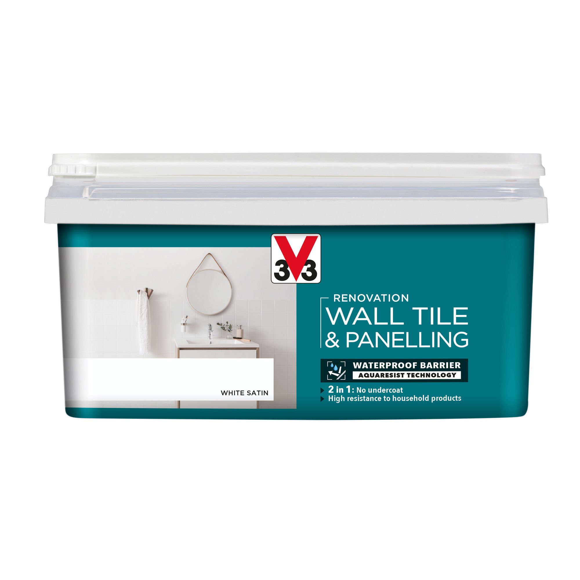 V33 Renovation White Satinwood Wall tile & panelling paint, 2L