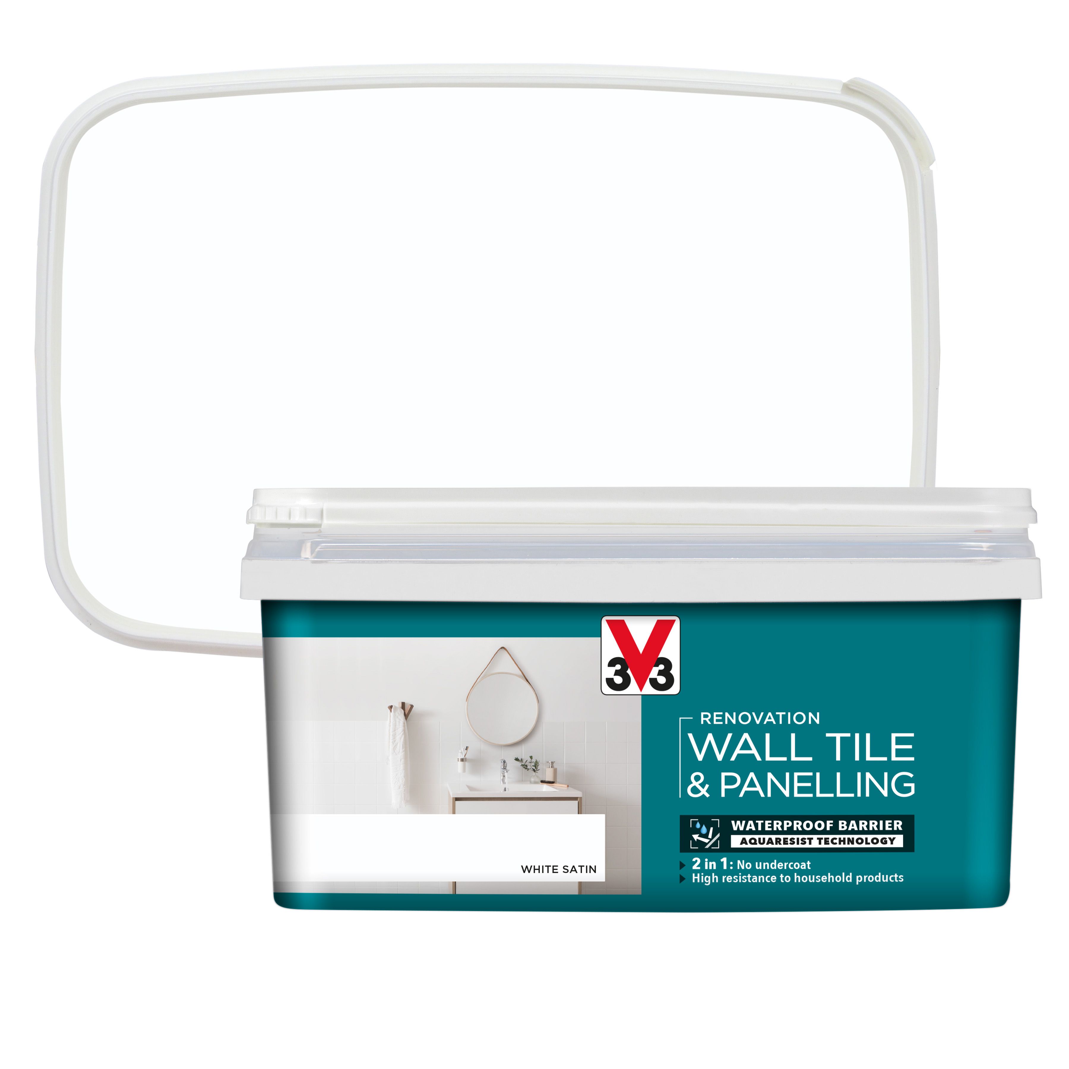 V33 Renovation White Satinwood Wall tile & panelling paint, 2L
