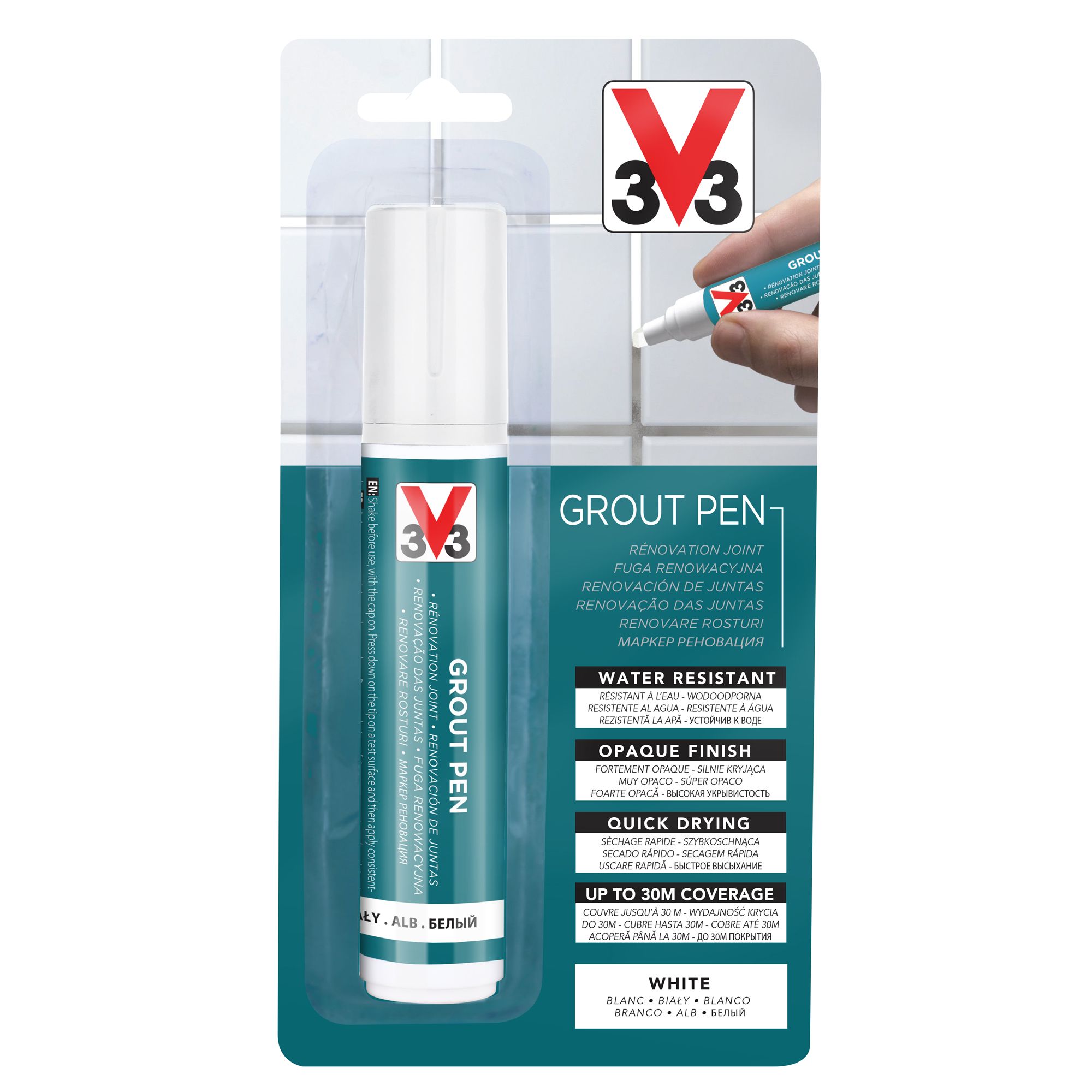 V33 White Matt Grout pen, 20ml