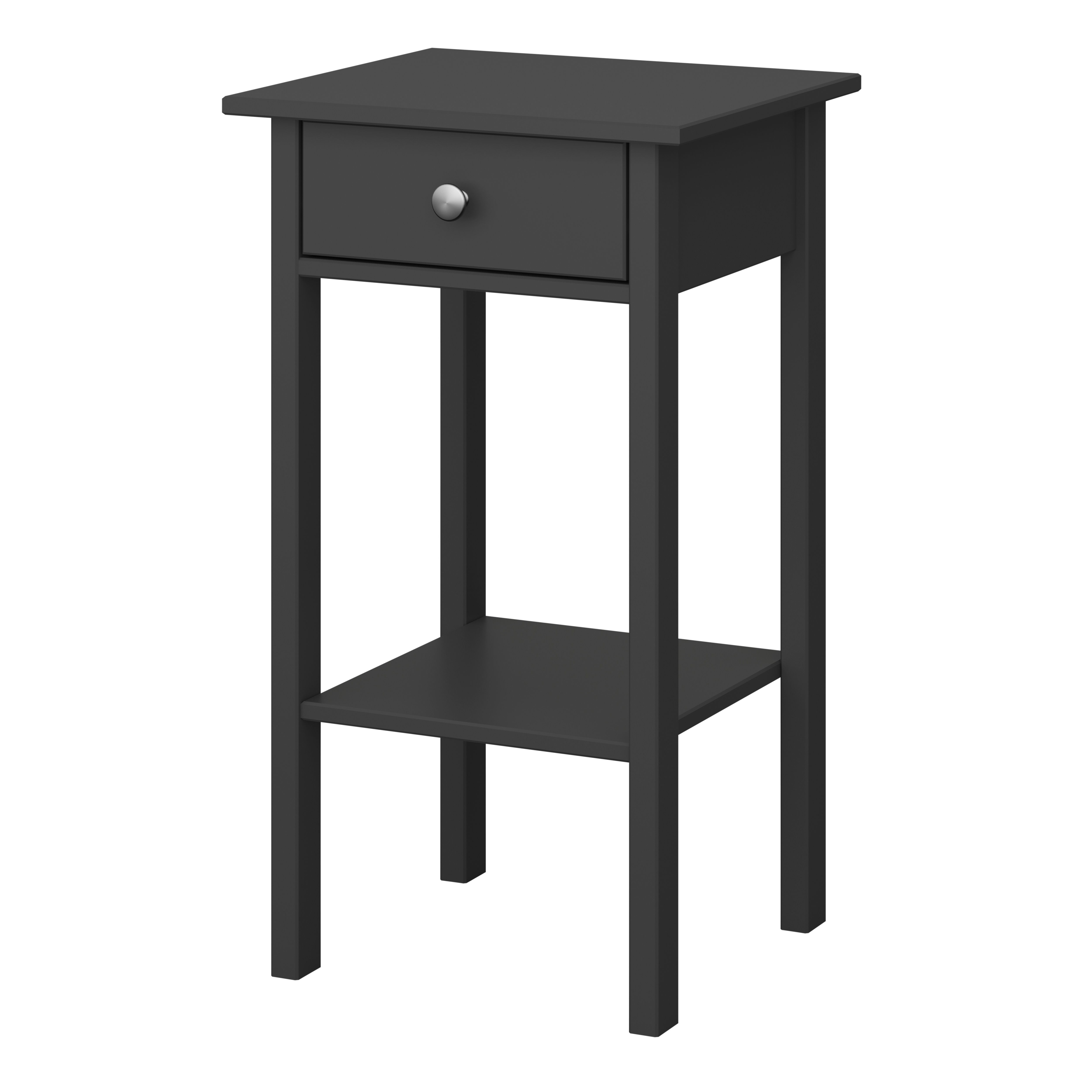 Valenca Satin black 1 Drawer Bedside table (H)700mm (W)400mm (D)354mm