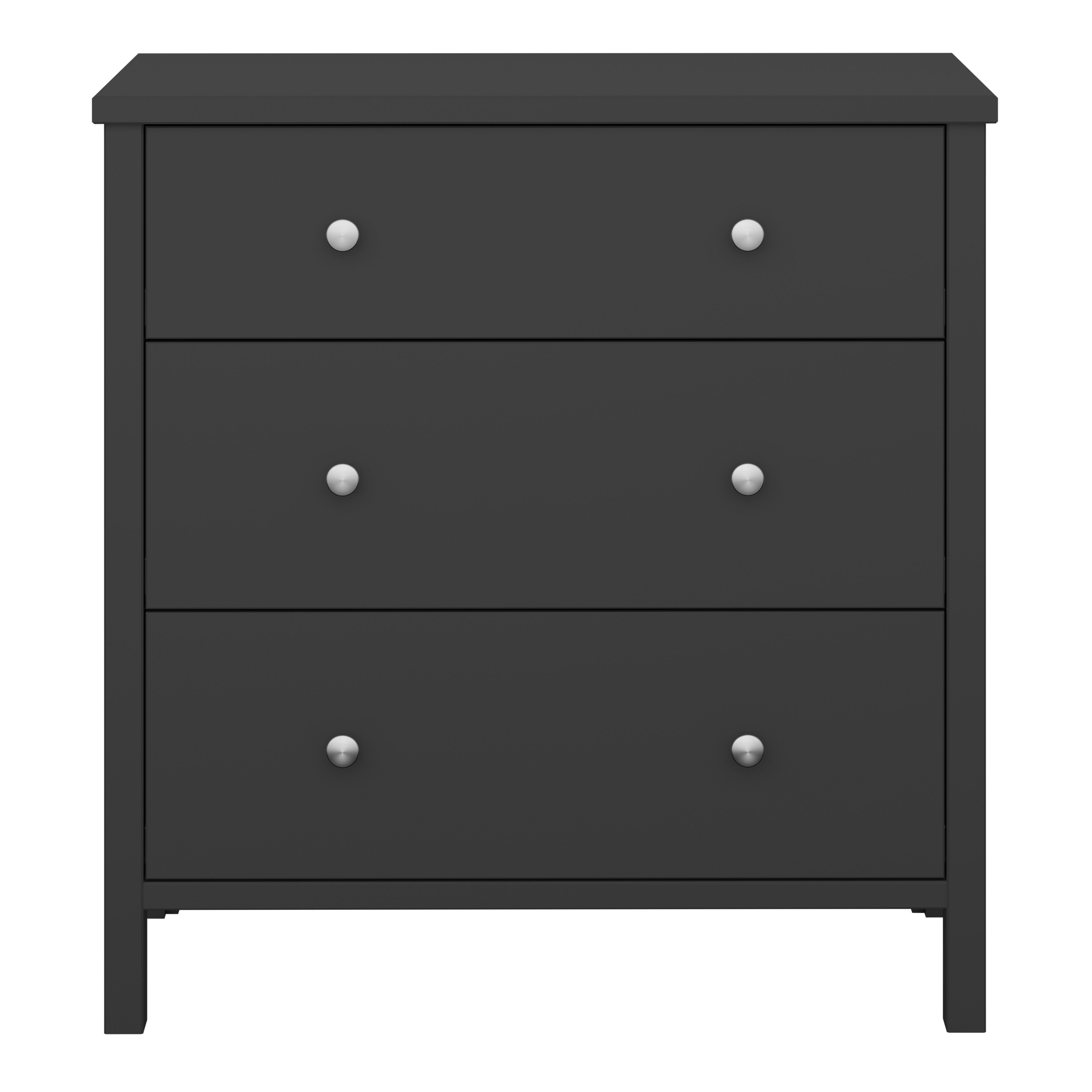 Valenca Satin black 3 Drawer Wide Chest of drawers (H)840mm (W)800mm (D)410mm