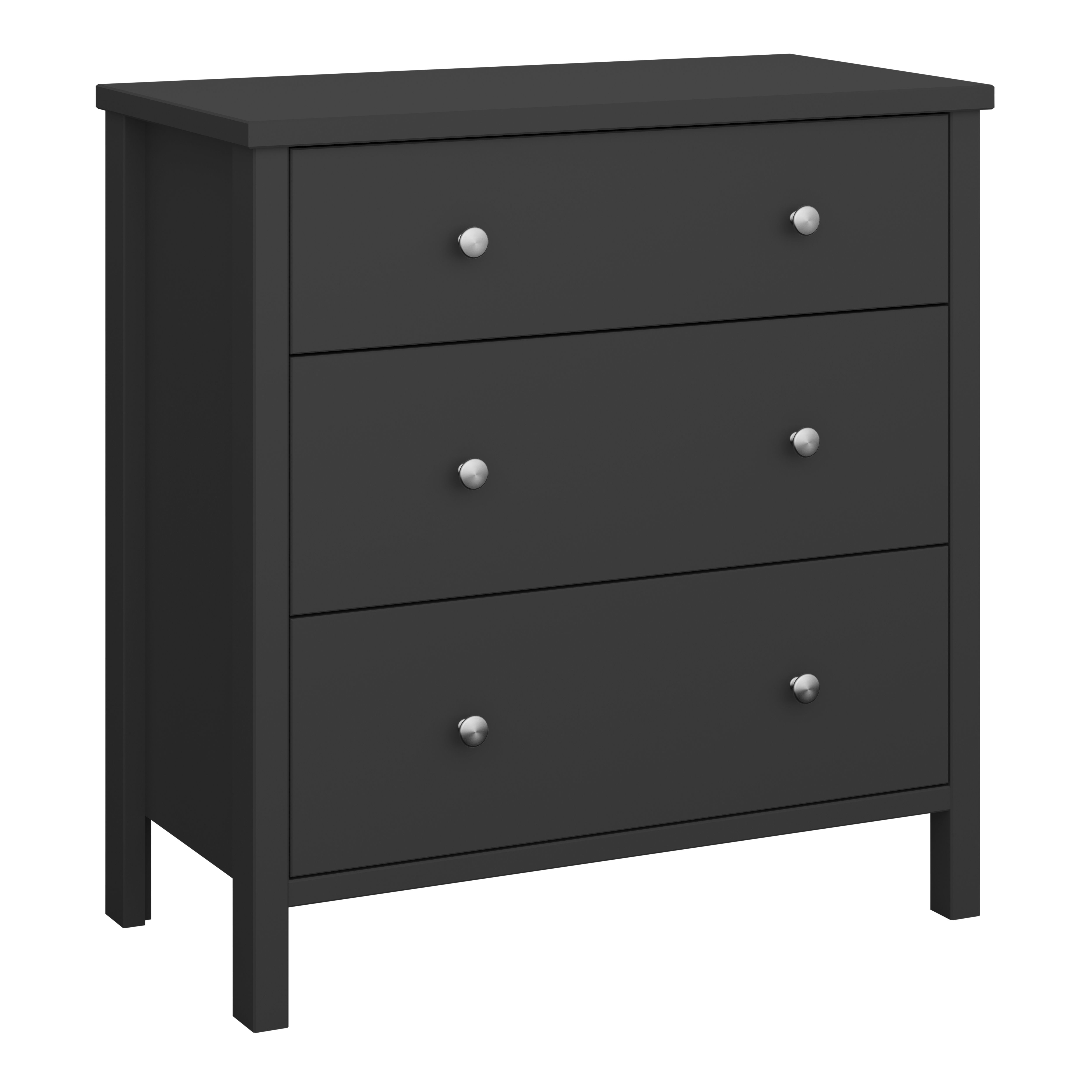 Valenca Satin black 3 Drawer Wide Chest of drawers (H)840mm (W)800mm (D)410mm