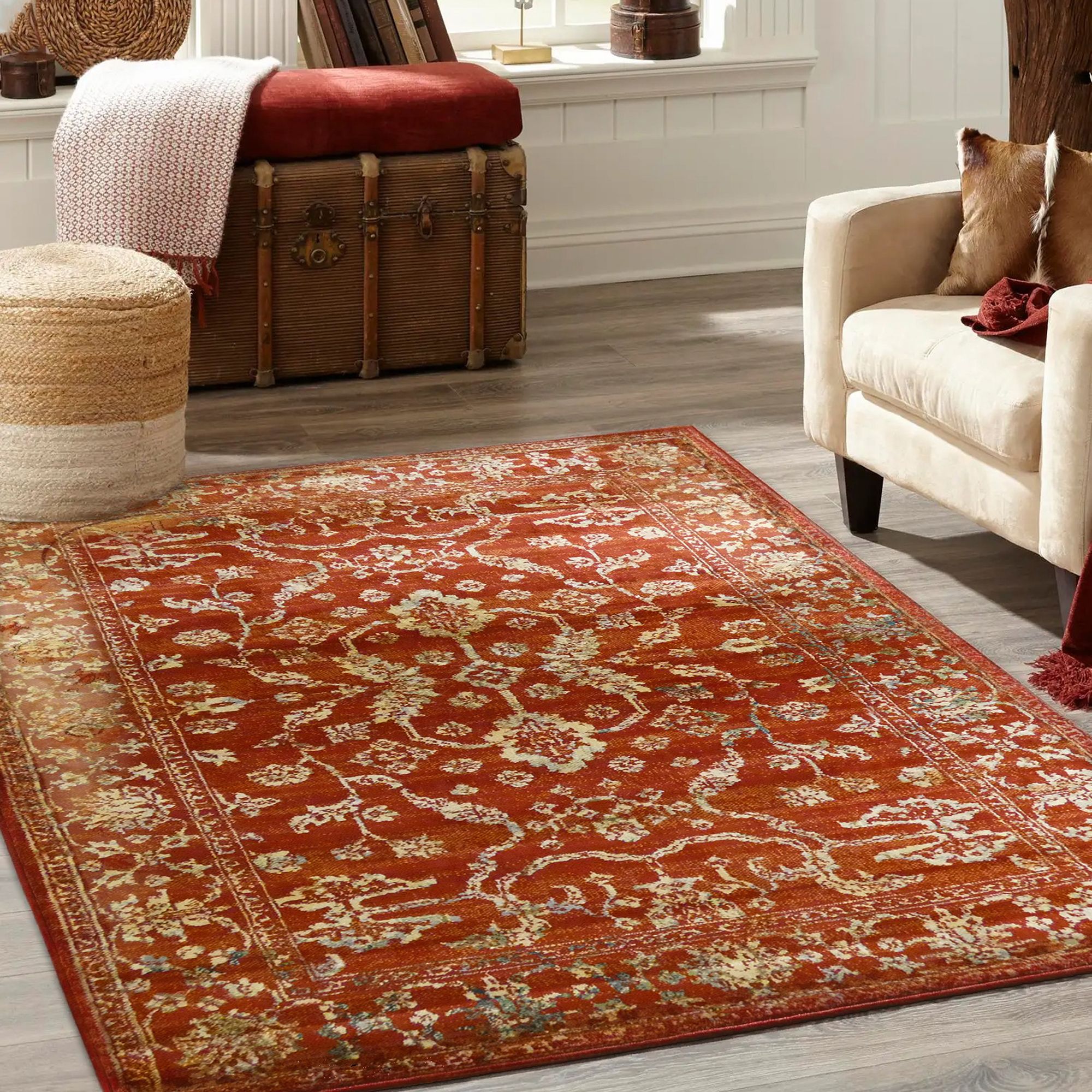 Valeria Red & Cream Traditional Rug 150cmx80cm