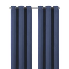 Valgreta Deep navy Velvet Lined Eyelet Curtain (W)117cm (L)137cm, Pair