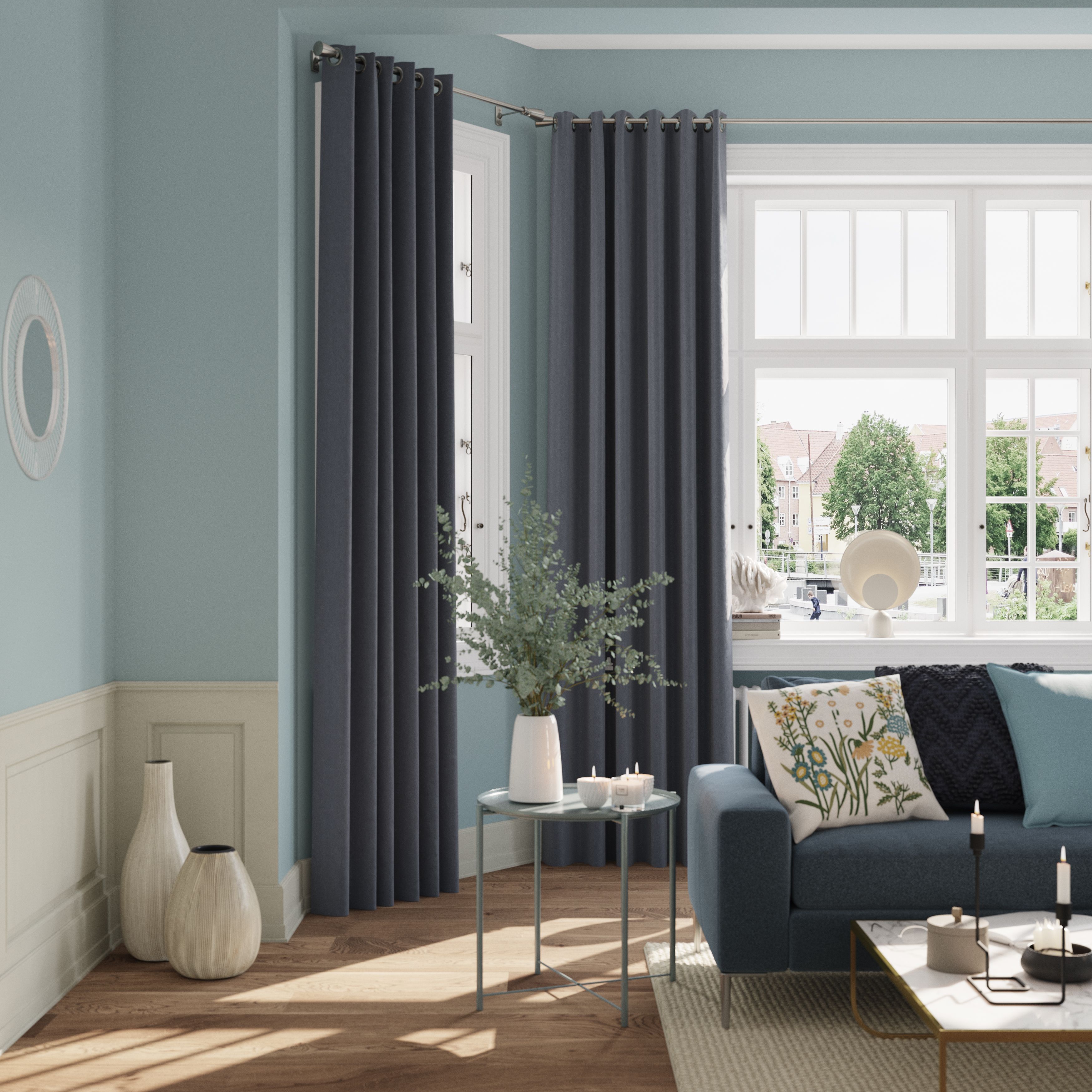 Valgreta Deep navy Velvet Lined Eyelet Curtain (W)167cm (L)228cm, Pair