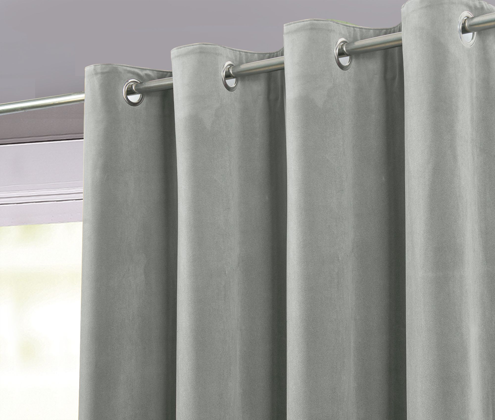 Valgreta Grey Velvet Lined Eyelet Curtain (W)117cm (L)137cm, Pair