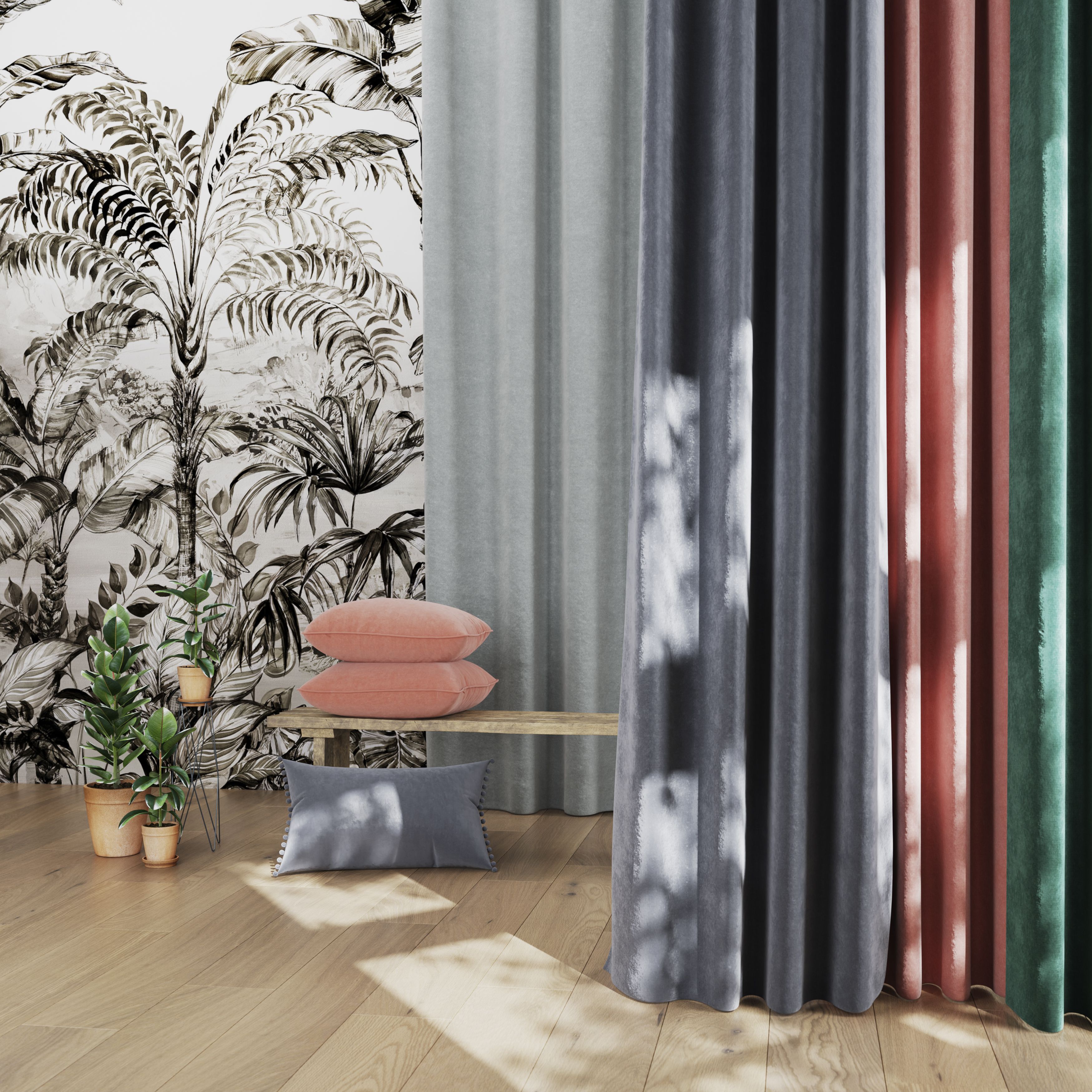 Valgreta Grey Velvet Lined Eyelet Curtain (W)228cm (L)228cm, Pair