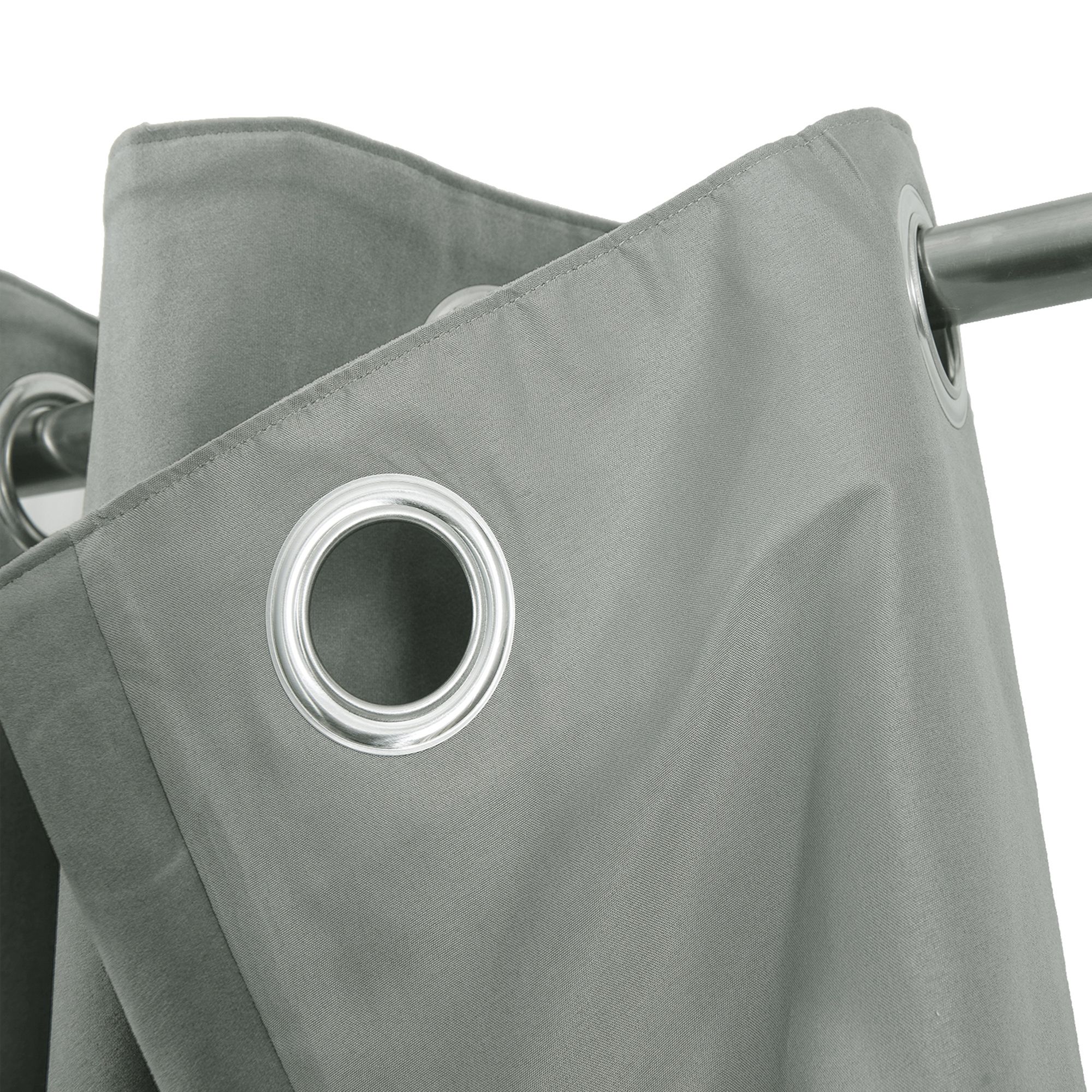 Valgreta Grey Velvet Lined Eyelet Curtain (W)228cm (L)228cm, Pair