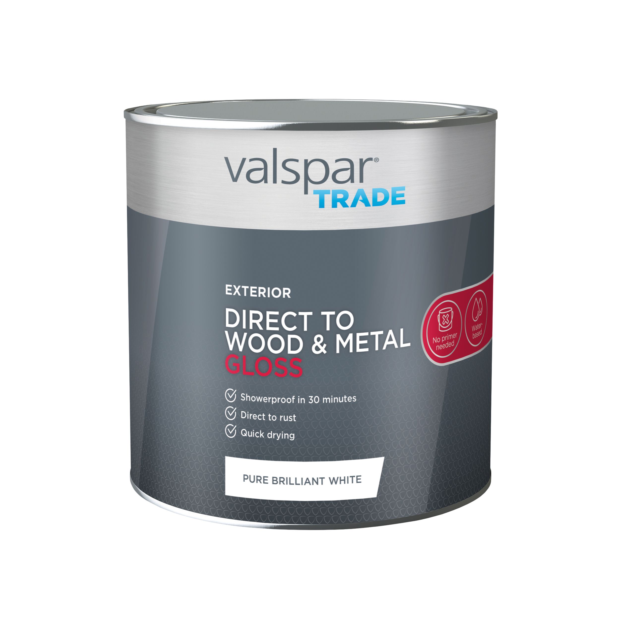 Valspar Trade Exterior Direct to Wood & Metal Pure Brilliant White Gloss Paint, 2.5L Tin