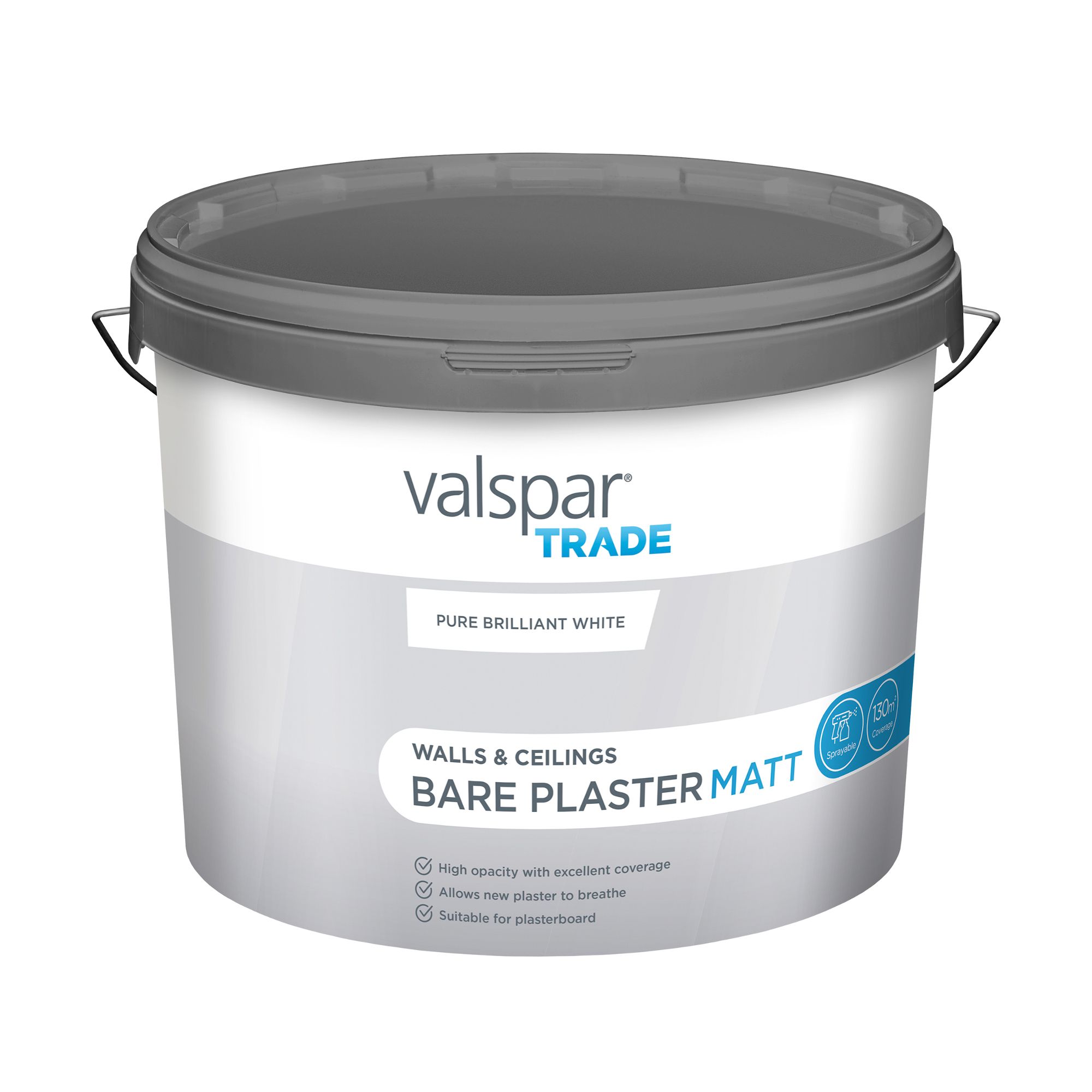 Valspar Trade Pure Brilliant White Matt Bare plaster paint, 10L