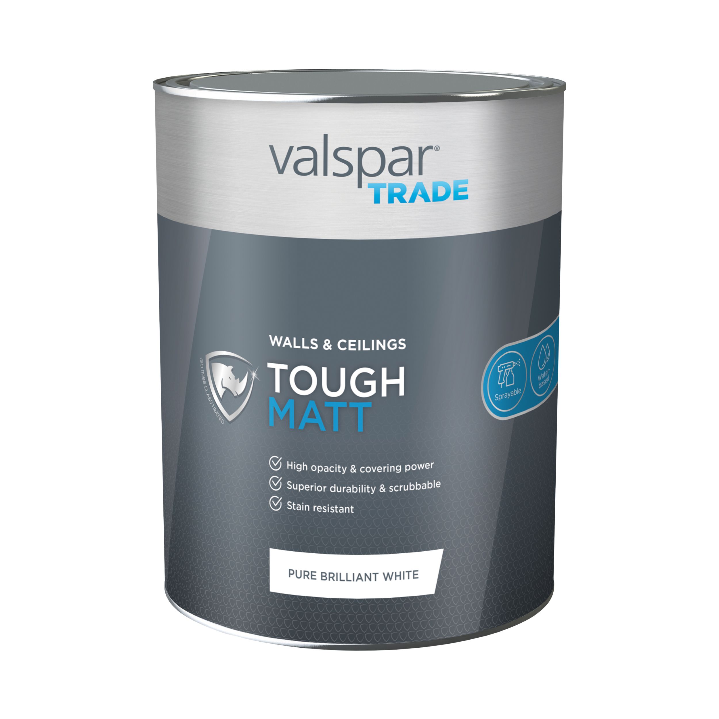 Valspar Trade Tough Pure Brilliant White Matt Emulsion paint, 5L Tradepoint