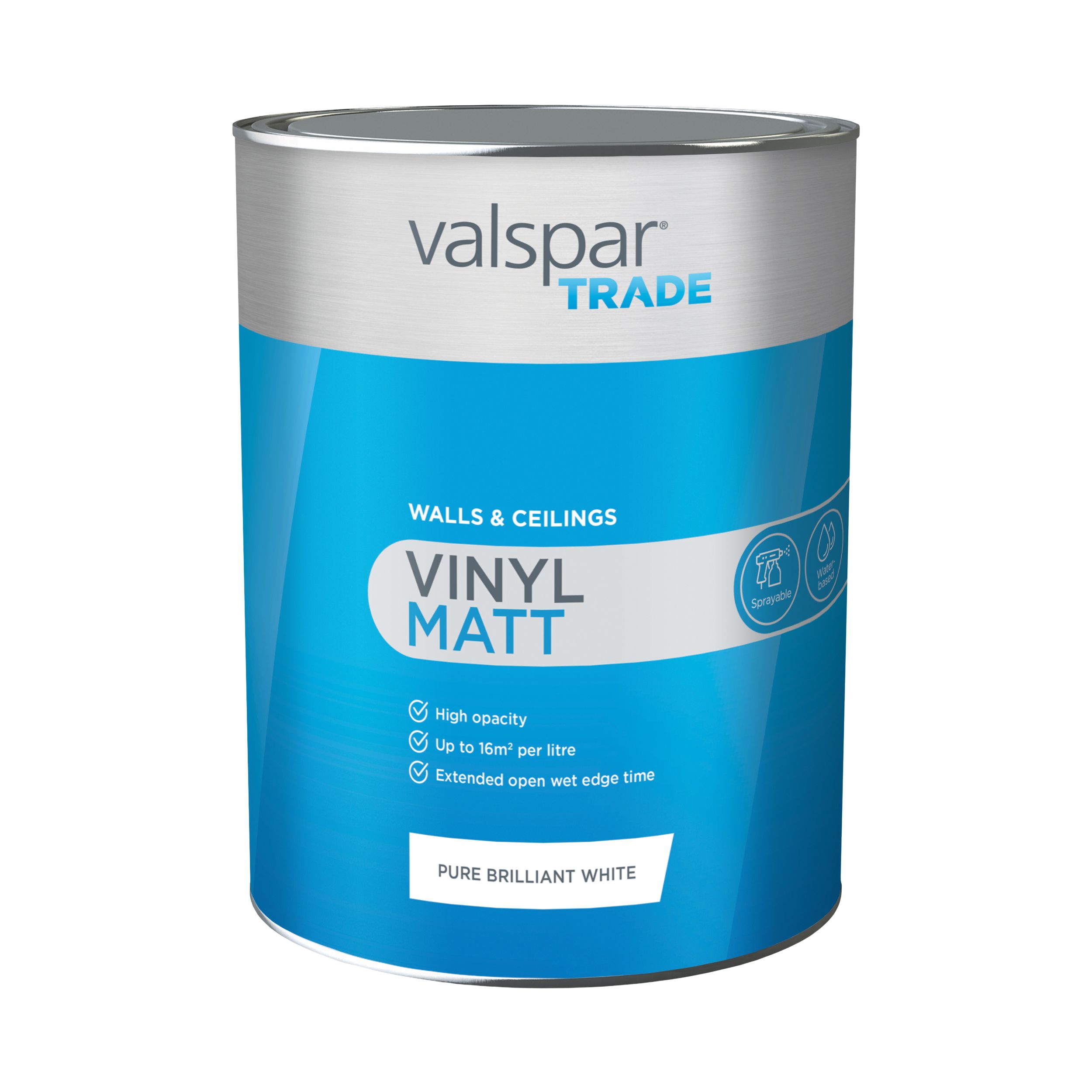 Valspar Trade Walls & Ceilings Pure Brilliant White Vinyl matt Emulsion paint, 5L