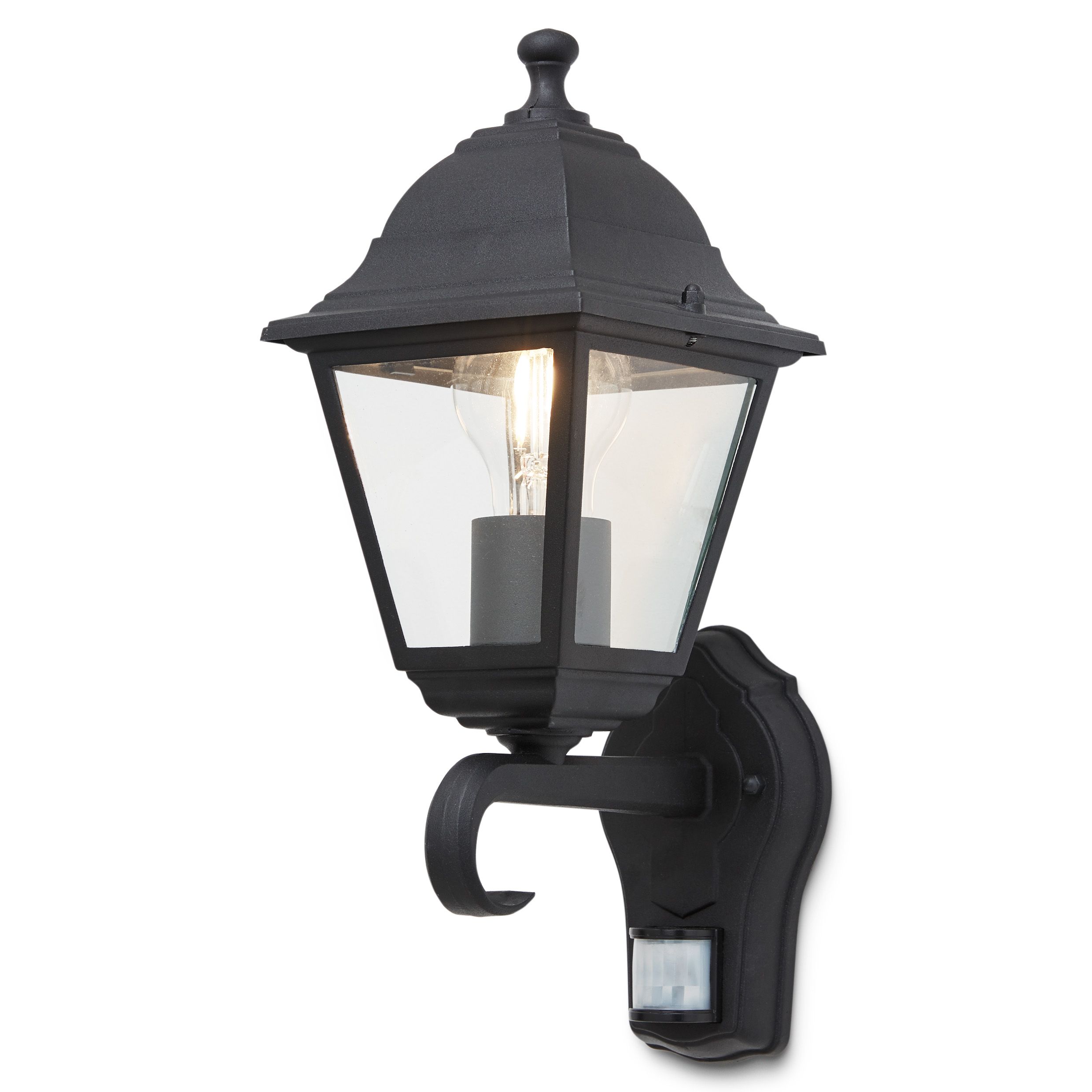 Varennes Fixed Matt Black PIR Motion sensor Outdoor Lantern Wall