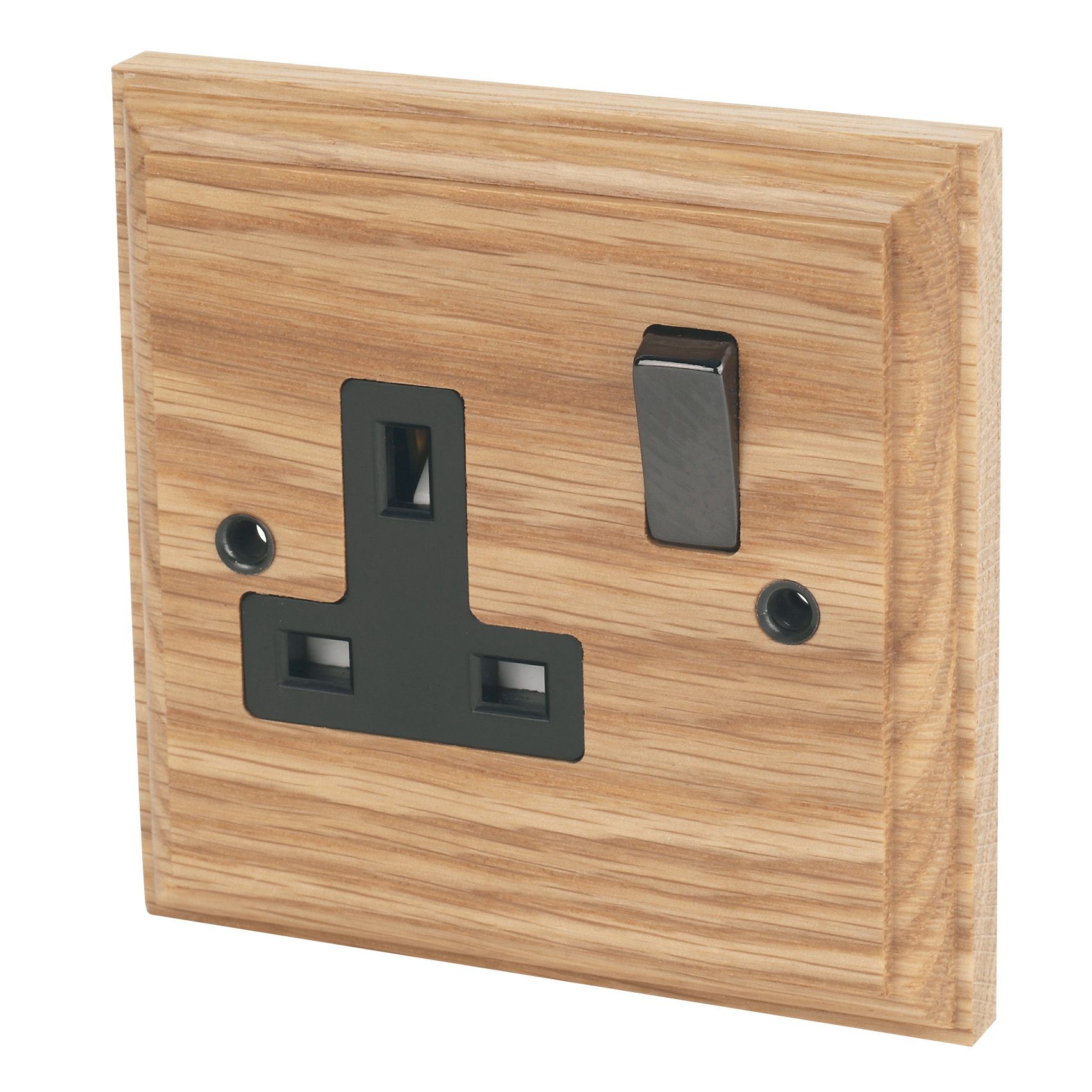 Varilight Brown Single 13A Switched Socket with Black inserts  