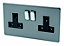 Varilight Grey Double 13A Switched Socket with Black inserts