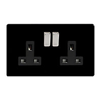 Varilight Jet black Double 13A Switched Socket with Black inserts