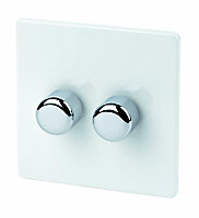 Varilight White Flat profile Double 2 way Screwless Dimmer switch