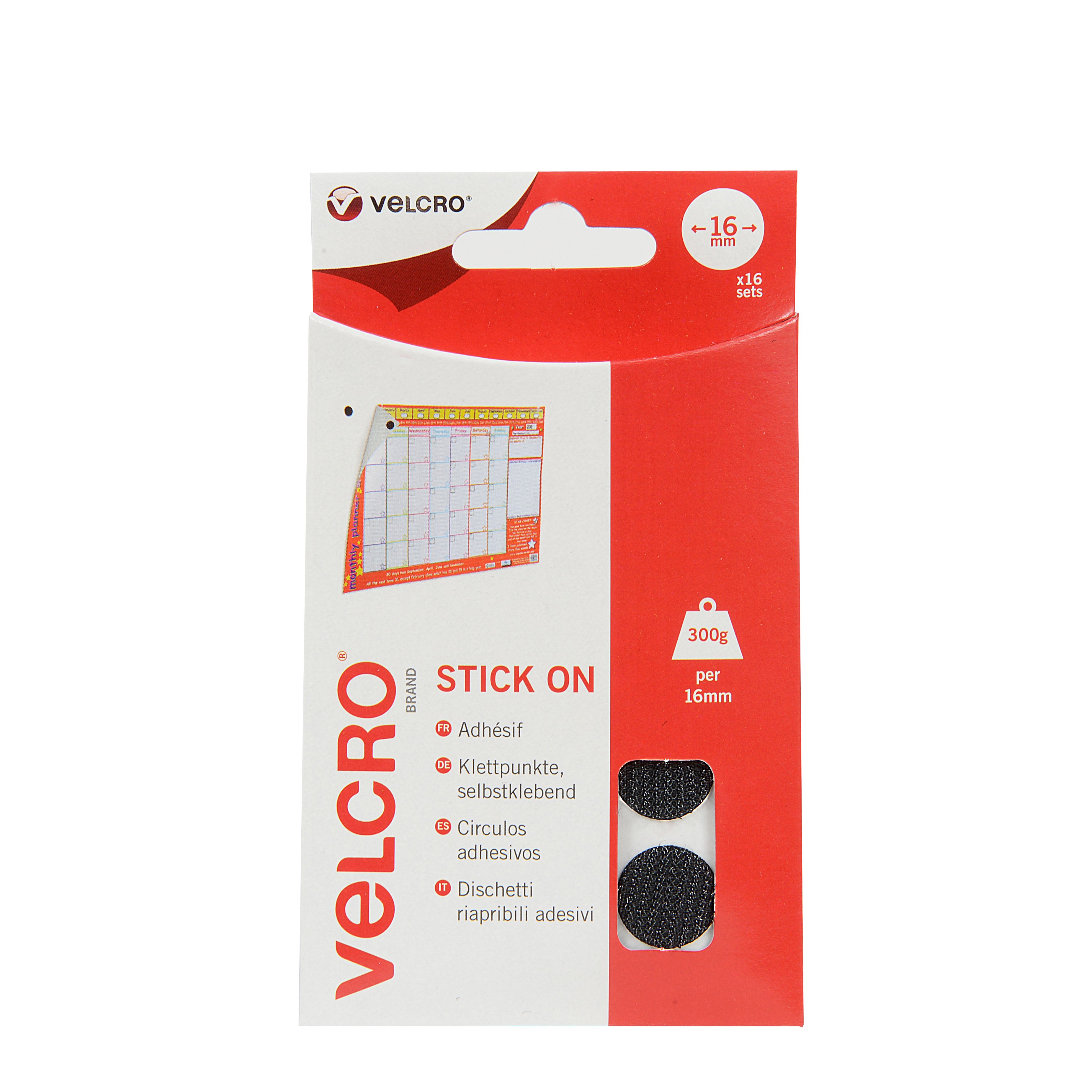 Velcro brand Black Hook & loop Stick-on coins (L)0.02m (W)16mm , Pack of 16