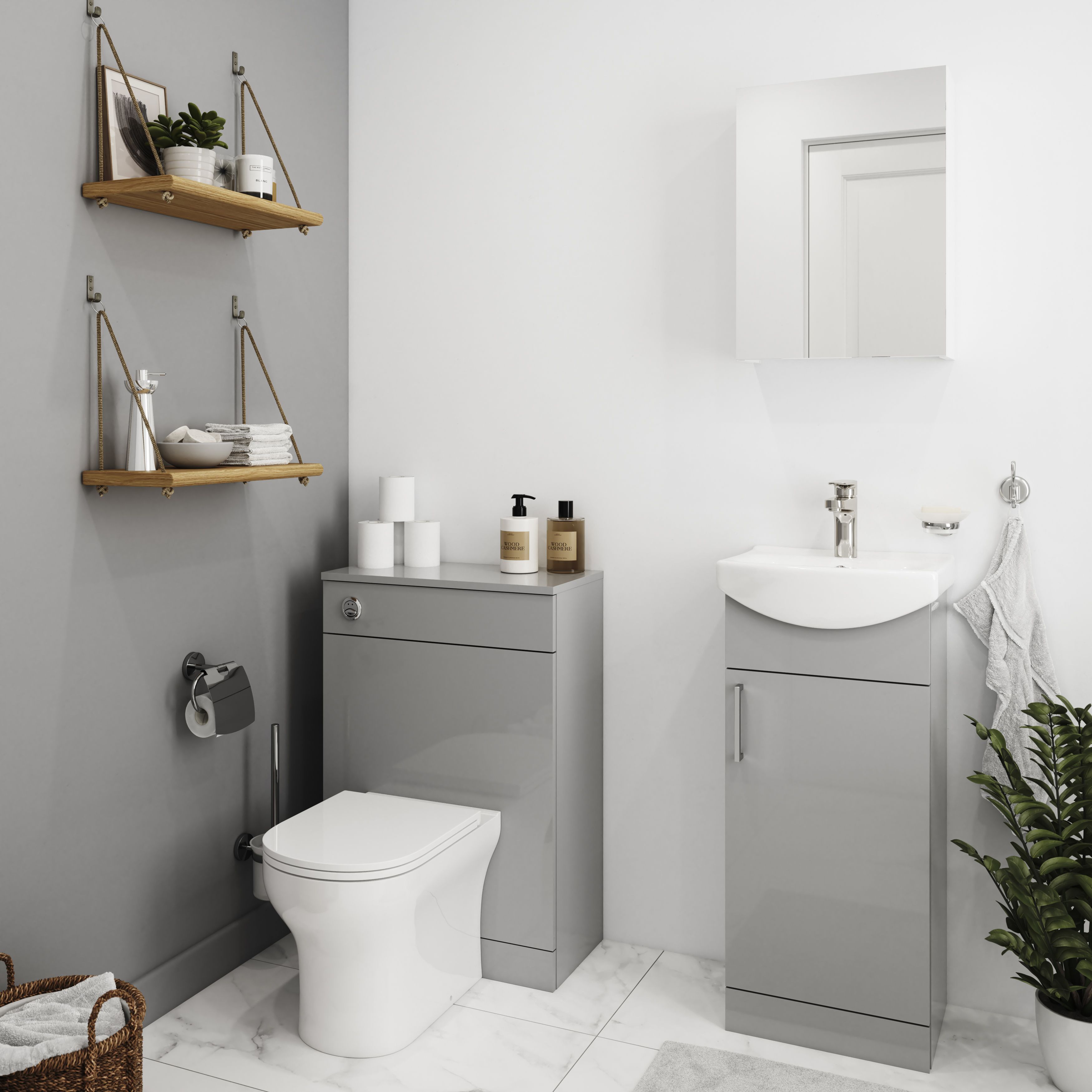 Veleka Gloss Grey Freestanding Cloakroom vanity unit & basin set (W)400mm (H)874mm