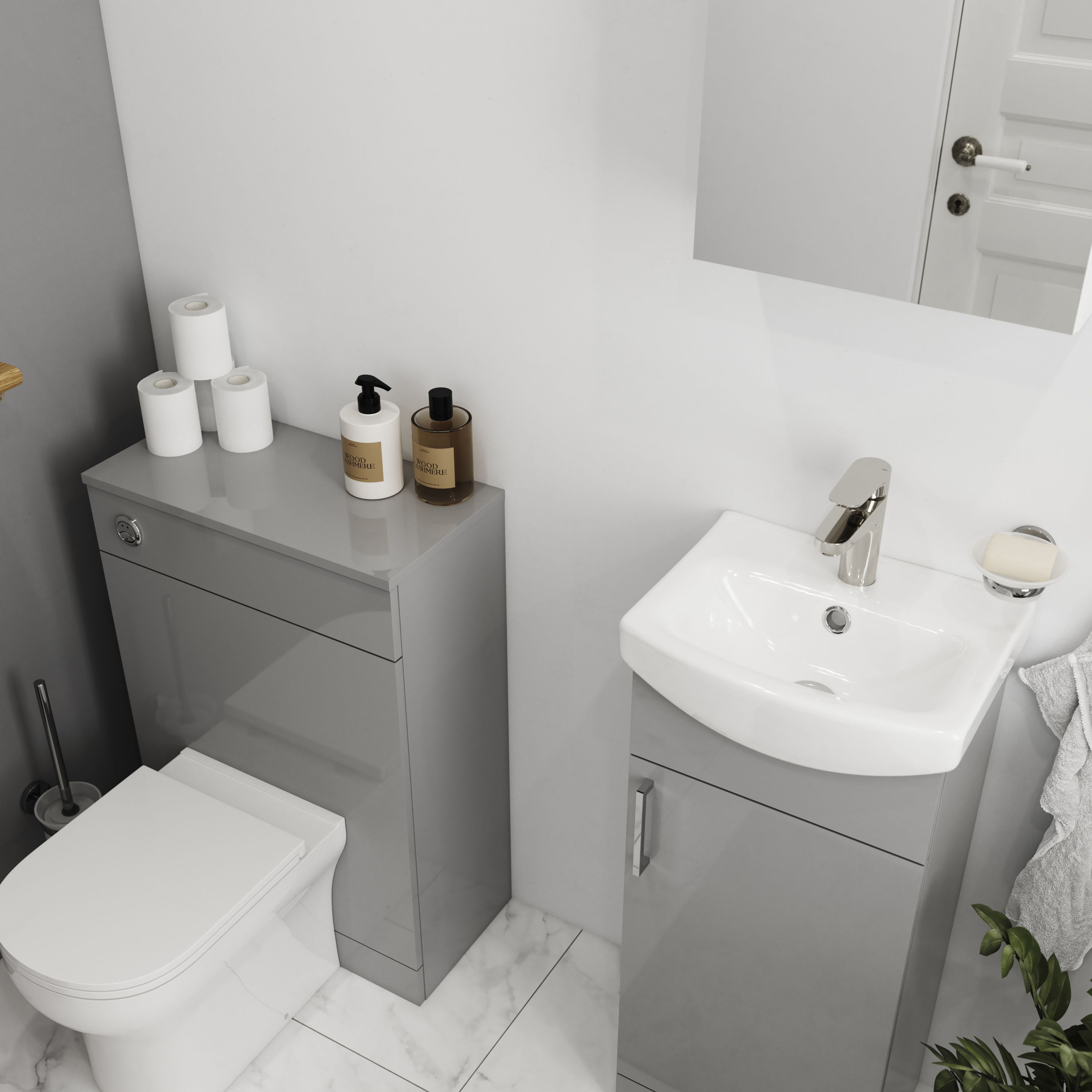 Veleka Gloss Grey Freestanding Cloakroom vanity unit & basin set (W)400mm (H)874mm