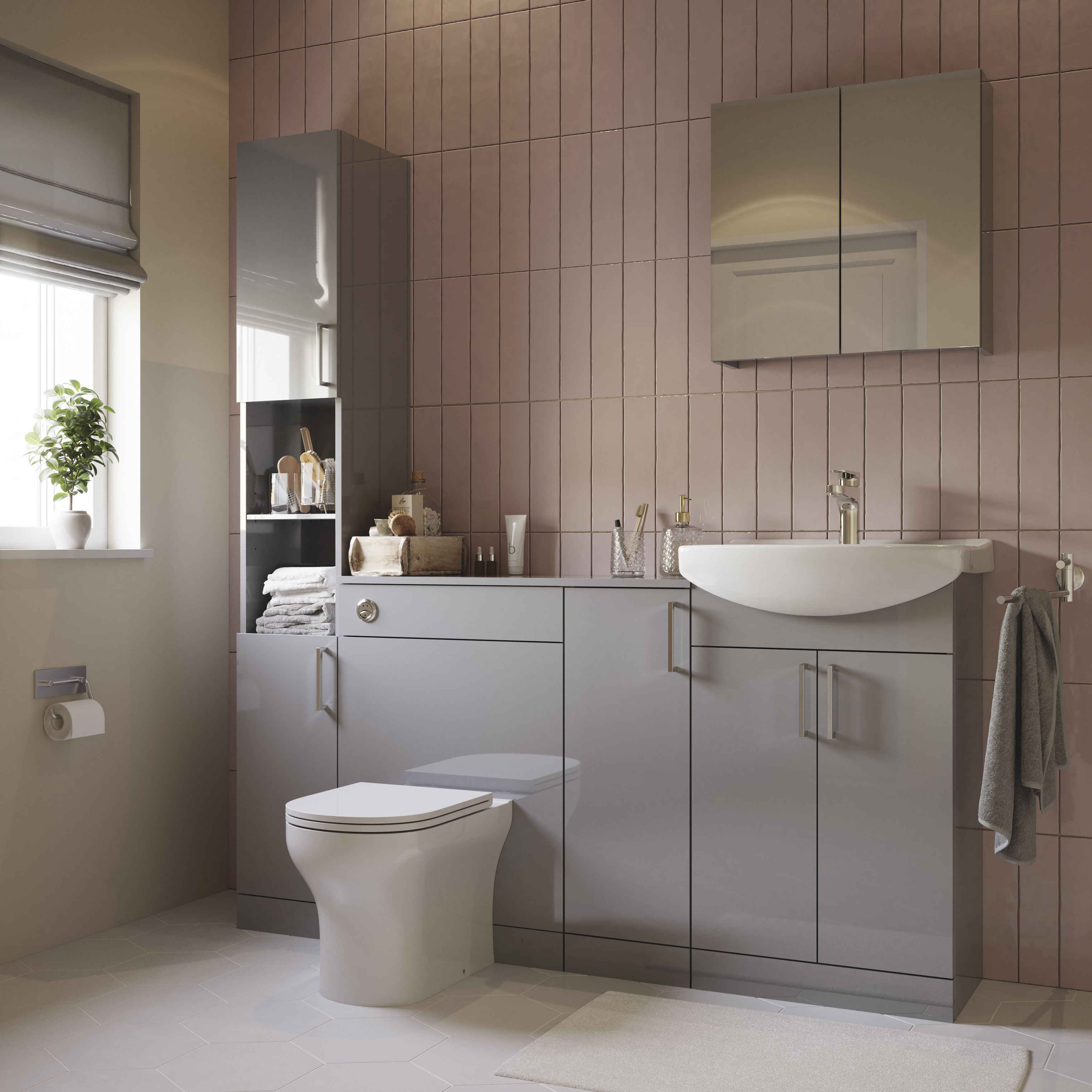 Veleka Gloss Grey Freestanding Vanity unit & basin set (W)550mm (H)900mm