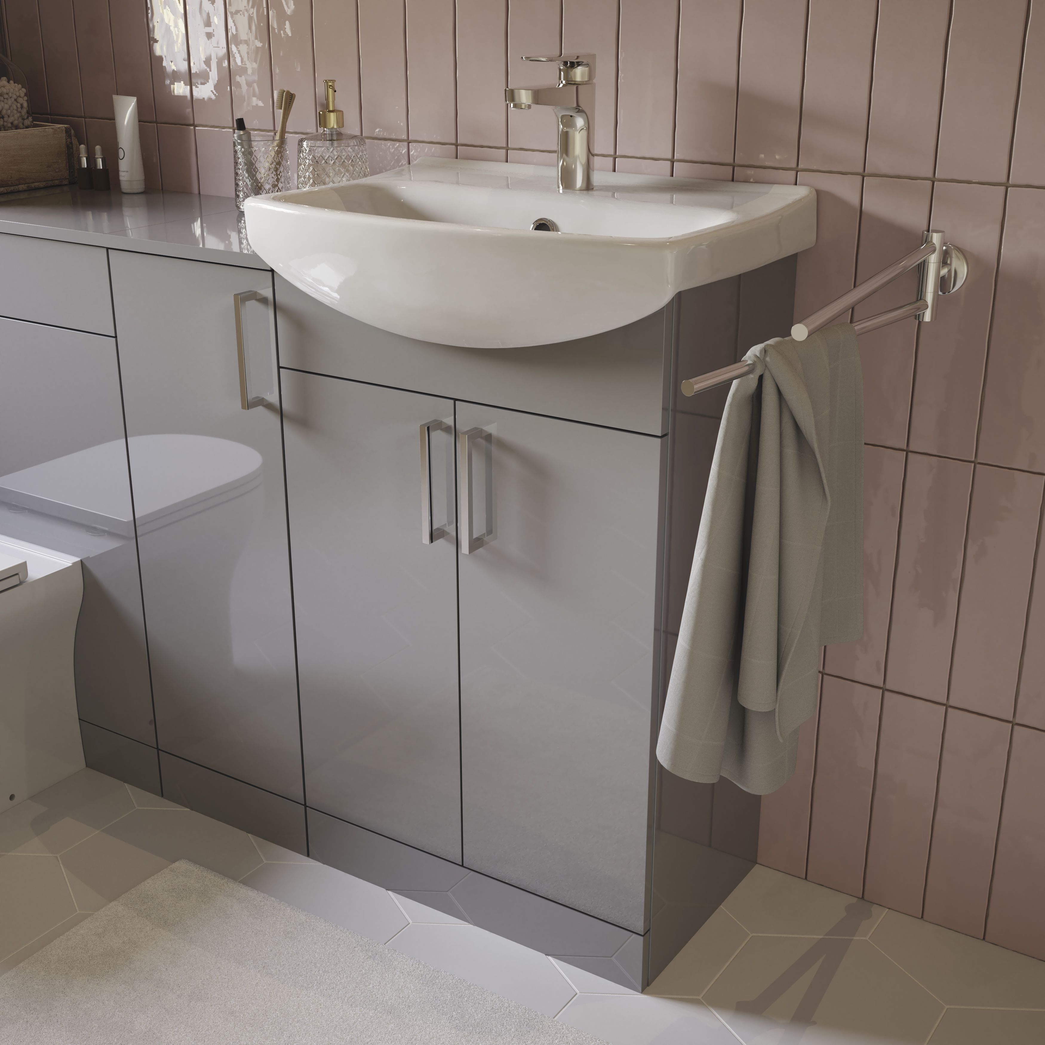Veleka Gloss Grey Freestanding Vanity unit & basin set (W)550mm (H)900mm