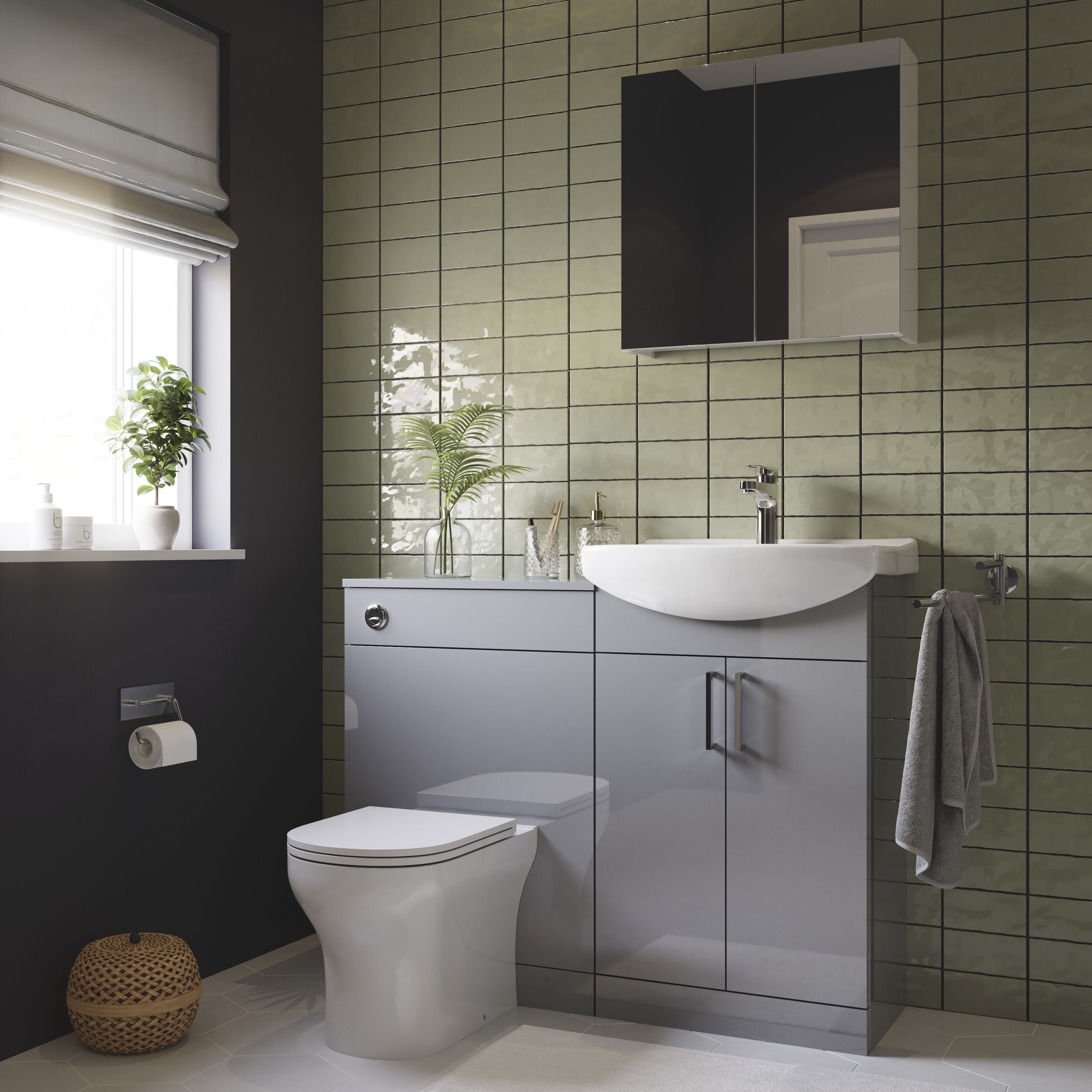 Veleka Gloss Grey Freestanding Vanity unit & basin set (W)550mm (H)900mm