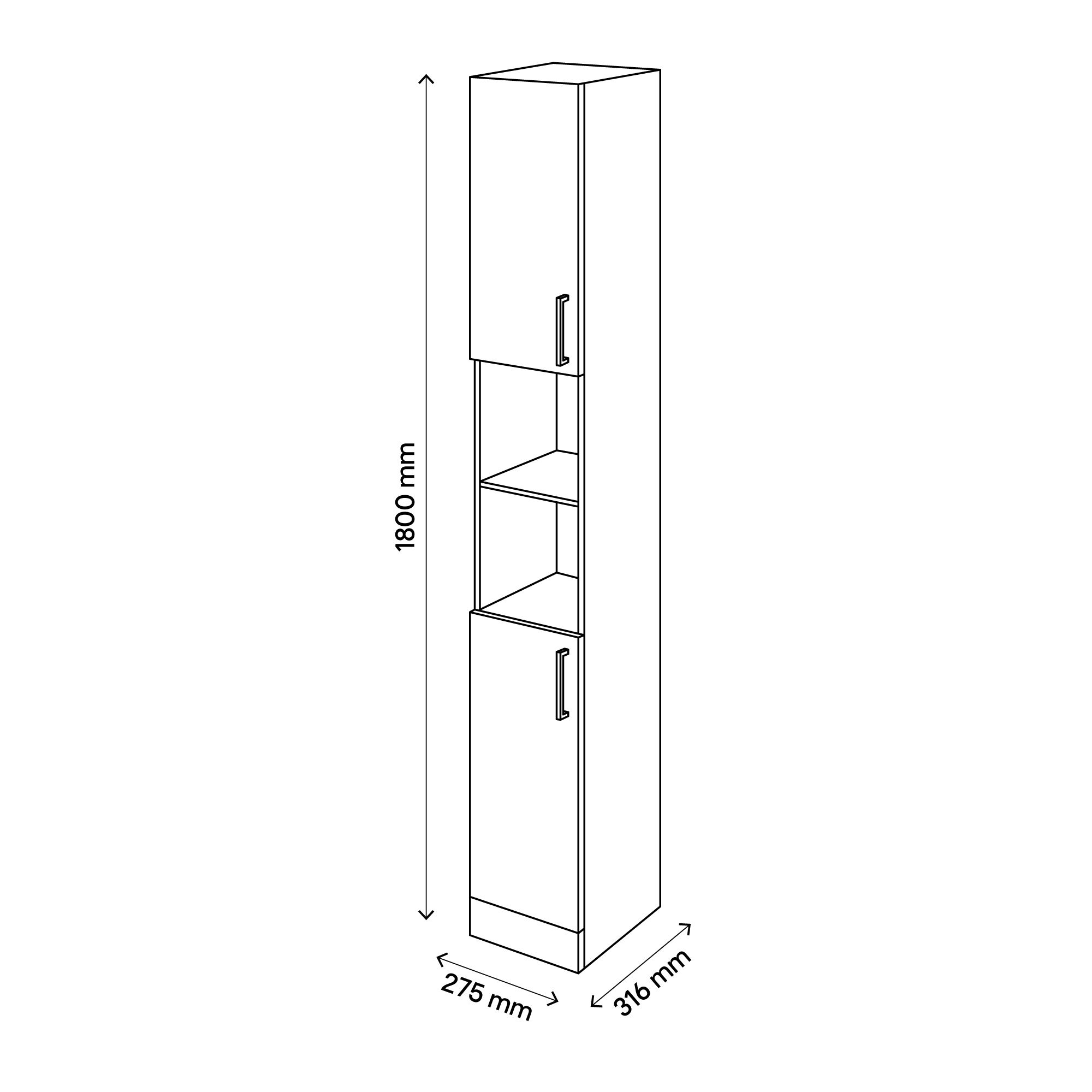 Veleka Gloss Grey Single Freestanding Bathroom Cabinet (H)180cm (W)27.5cm