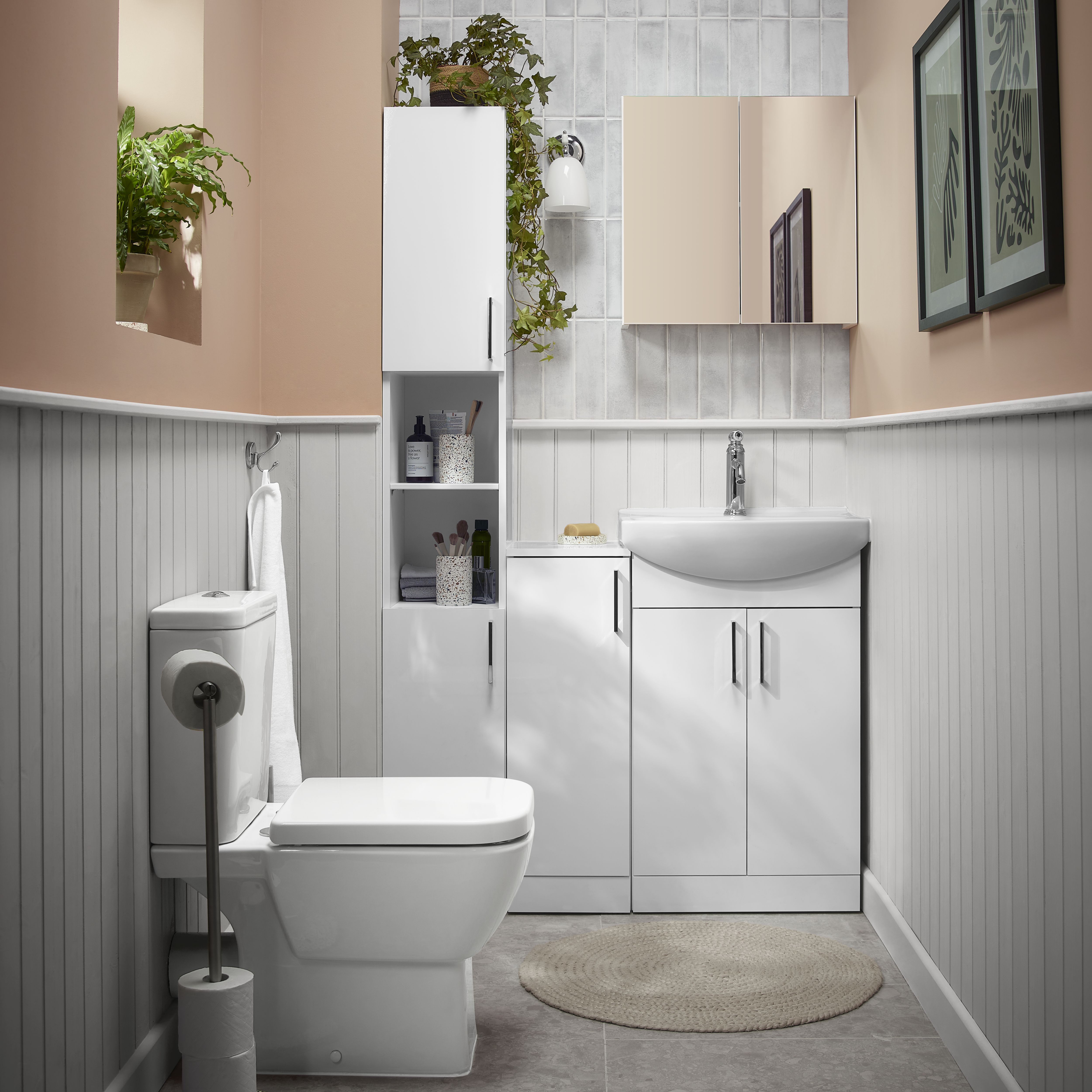 Veleka Gloss White Double Bathroom Cabinet with Mirrored door (H)540mm (W)550mm