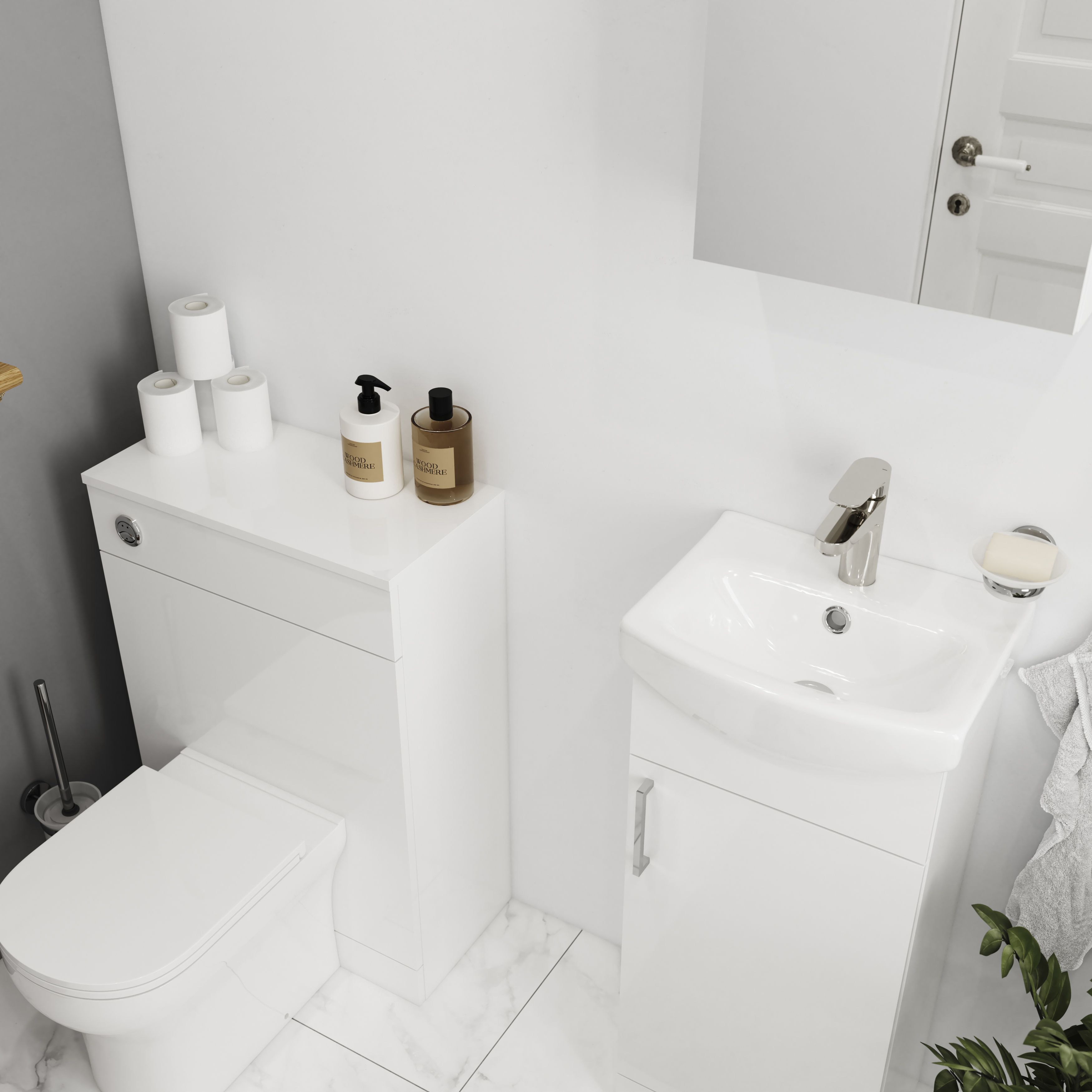 Veleka Gloss White Freestanding Cloakroom vanity unit & basin set (W)400mm (H)874mm