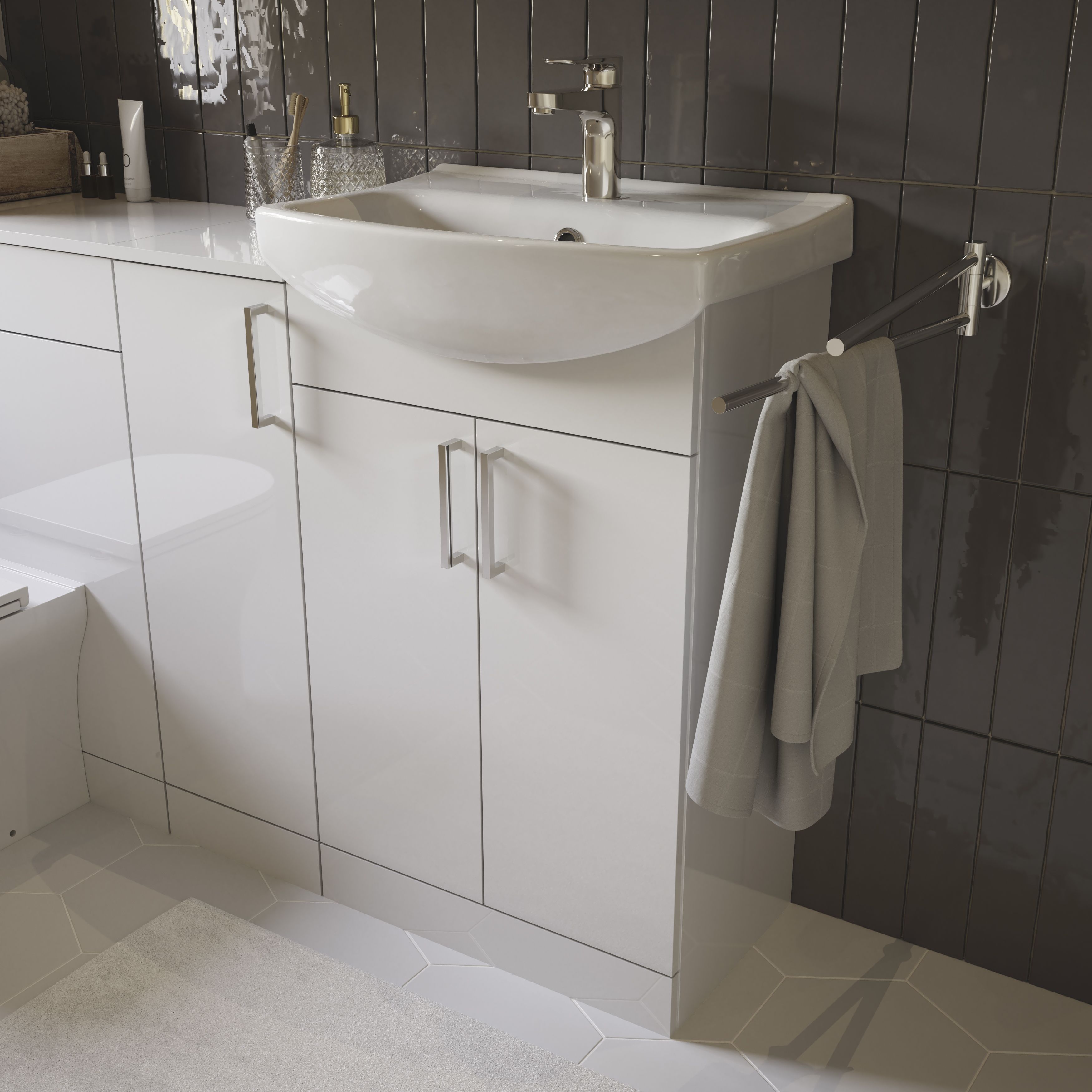 Veleka Gloss White Freestanding Vanity unit & basin set (W)550mm (H)874mm