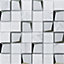 Venice White Polished Mirror effect Glass & marble 2x2 Mosaic tile, (L)300mm (W)300mm