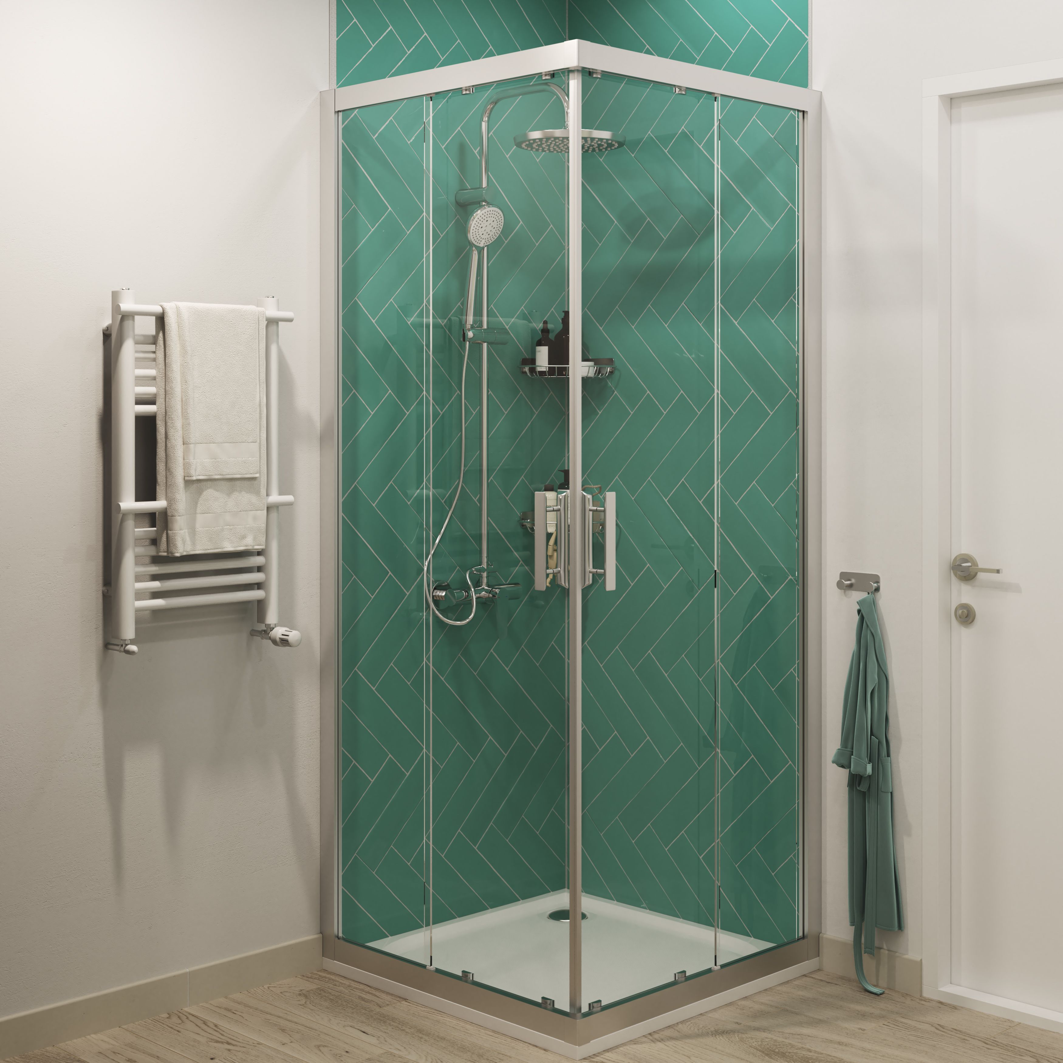 Vernisse Dark green Gloss Plain Ceramic Wall Tile, Pack of 41, (L)301mm (W)75.4mm